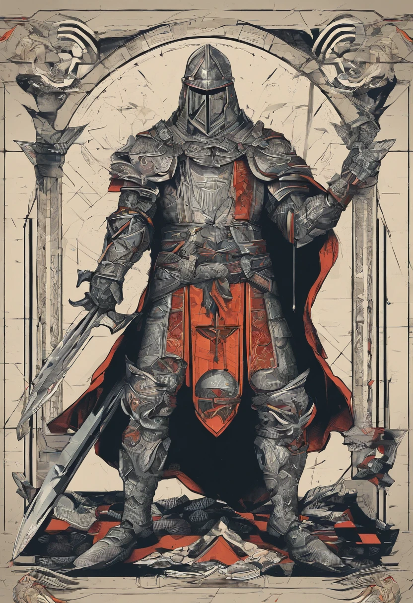 Gorgeous and exquisite graphic illustrations,Rich brushstrokes,gorgeous color, red and black and white,geometric shapes,closeup cleavag,a medieval knight male, impressionism