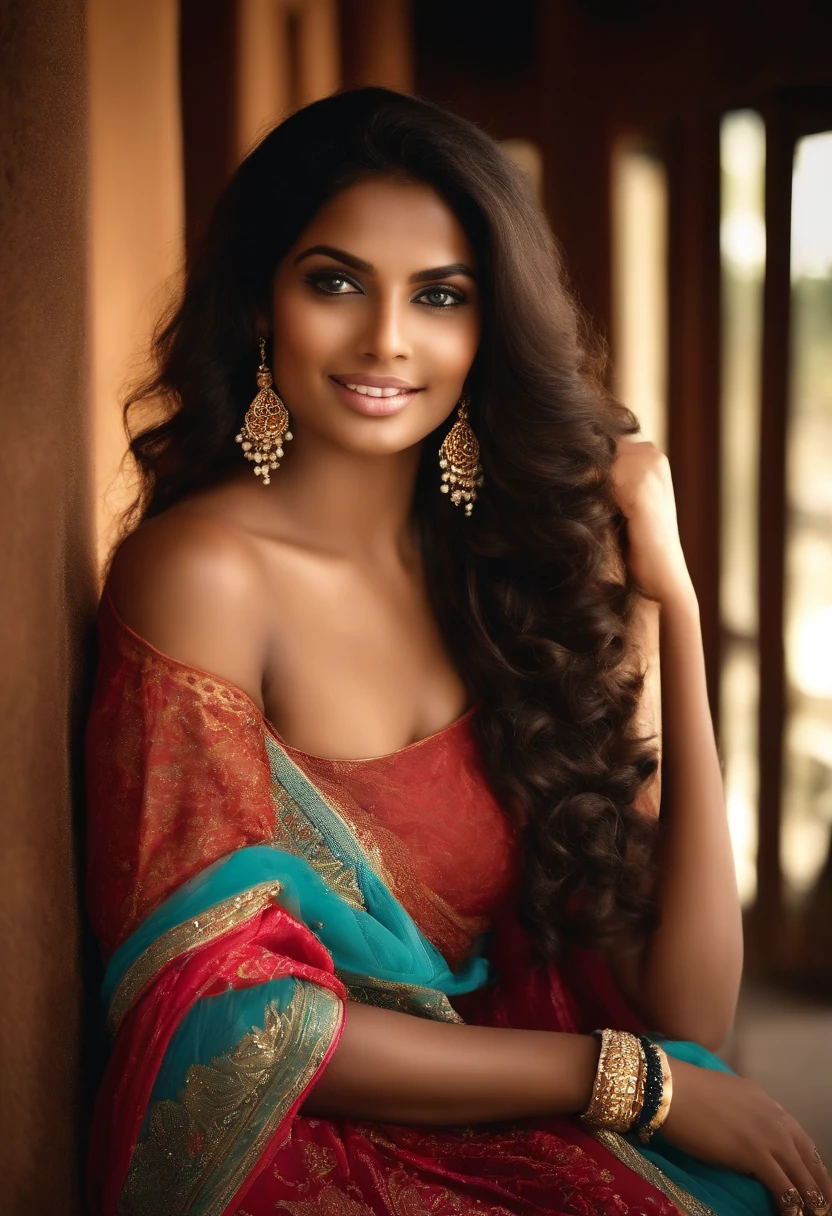 A Indian and African mix woman with dark skin with verry light blue colour eyes, big wavy hair , visage innocent, soft face, beau visage attrayant, beautiful model girl, extremely beautiful face, very beautiful sexy girl, , beautiful girl model, photo of a beautiful woman, seductive girl, mignon beau, Very beautiful young woman, visage sexy avec maquillage complet, attractive female face!!!, magnifique visage attrayant lovely smile. tall necked indian jewelry's