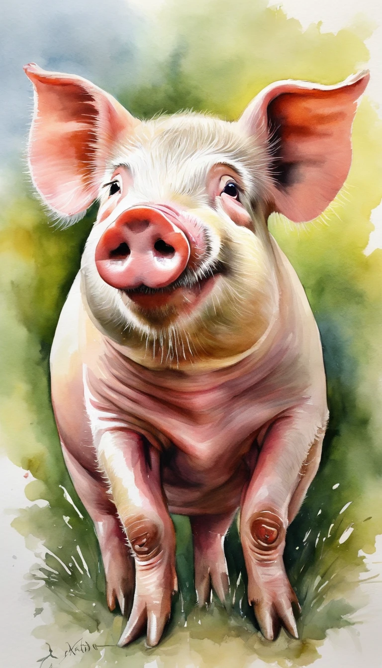 Painting pig realistic, funny, meditation,