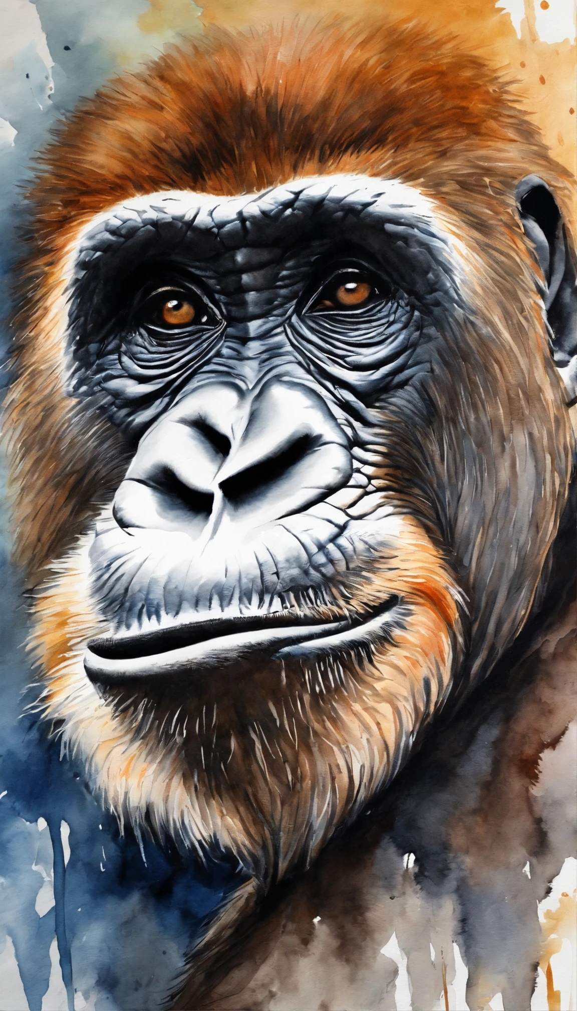 Ape painting with canvas, and smile to their art, full color, classic