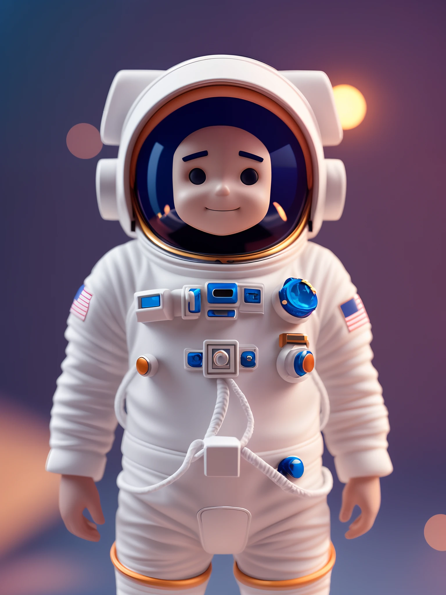 Blind box cute Astronaut 3D image, whiteorange, fashionable and trendy, full figure, delicate features, holographic, full body, super cute a china astronaut, 2024 New Year atmosphere scene scene, fluorescent translucent holographic pajamas, blind box, pop mart design, fluorescent, holographic, diamond luster, metallic texture, fluorescent, strong light, clay material, Precision mechanical parts, close-up intensity, clean background,3d, super detailed, C4D, octane render, Blender, 8K, HD --auto --s2