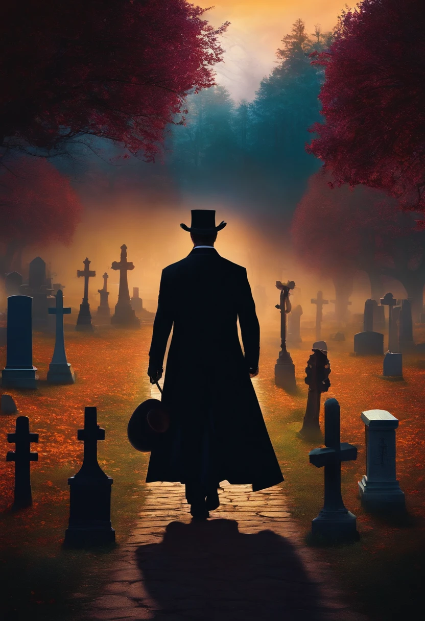 undertaker walking through a graveyard