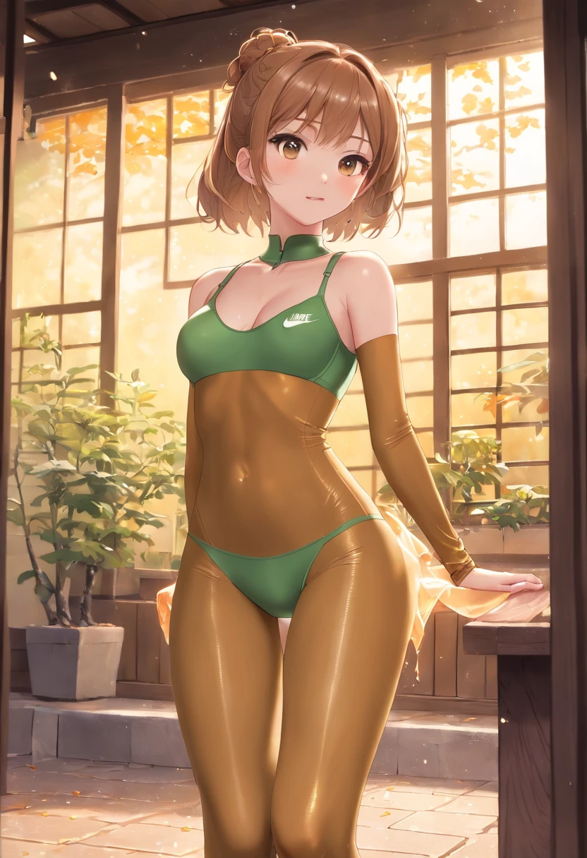 18year old, (tmasterpiece: 1.4), (8K, Realiy, Photo Raw, top-quality: 1.4), japanse, (1 rapariga), kawaii faces, (real face: 1.4),beatiful detailed eyes, (authentic skin: 1.3), Beautiful skins, good-looking, 超A high resolution, Ultra Photo Realism, K HD |, the golden ratio, (详细的脸: 1.4) With short black hair,(Nike Fit Athletic Wear:1.5), Dynamic Pose, (ABS Development:1.5), (fıt body:1.5), (small tits:1.5), (flat breast:1.5), (Natural light outside the house:1.5), (focus on hips:1.5), (erectile nipple:1.5), (Spandex Pantyhose:1.5), (Skin color is visible through pantyhose:1.5), (Turn around and show your ass:1.5), (Japan athletes:1.5), (See-through tights:1.5), (2 Girls:1.5), (Emphasize ass:1.5), (Flare), (wet wear:1.5), (Thin body), (dark tan:1.5), Thorn dress between lega,showing