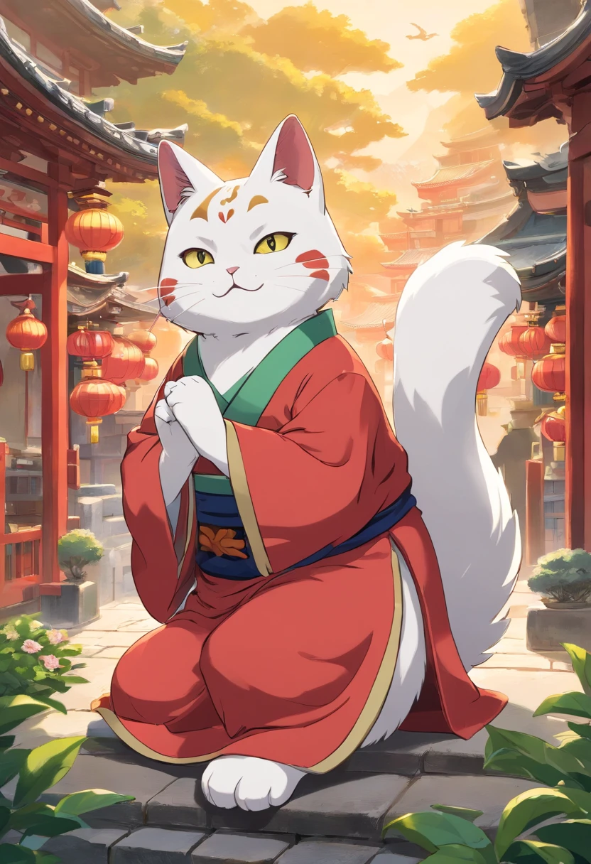 A character that combines the characteristics of a beckoning cat and a cat。Maneki-neko is usually、Because he is making a gesture that invites happiness with one hand.、Let's incorporate this pose into the cat。Like a beckoning cat、Pose with one hand raised and palm facing forward,、Big smile、Items that usually bring good luck、Maneki cat is gold or red、Although it is based on white、In accordance with the culture of Aso, the color of the ears is green　designs: Incorporate mounts. Aso's ears to cat ears。To make the shape of the ears resemble Mount Aso、Get creative with your designs。 Draw the design of the character in detail。Ear shape and pose、Devise facial expressions to enhance character characteristics