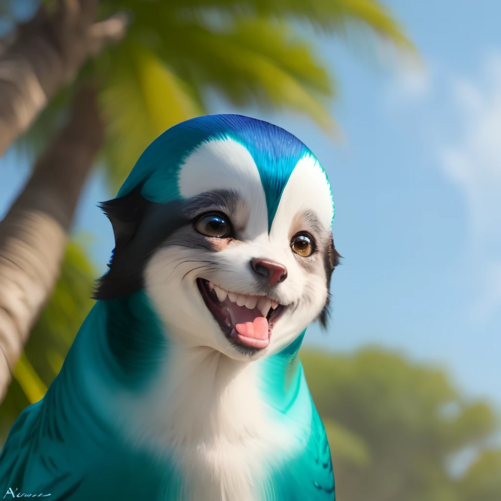Arara azul sorrindo e voando