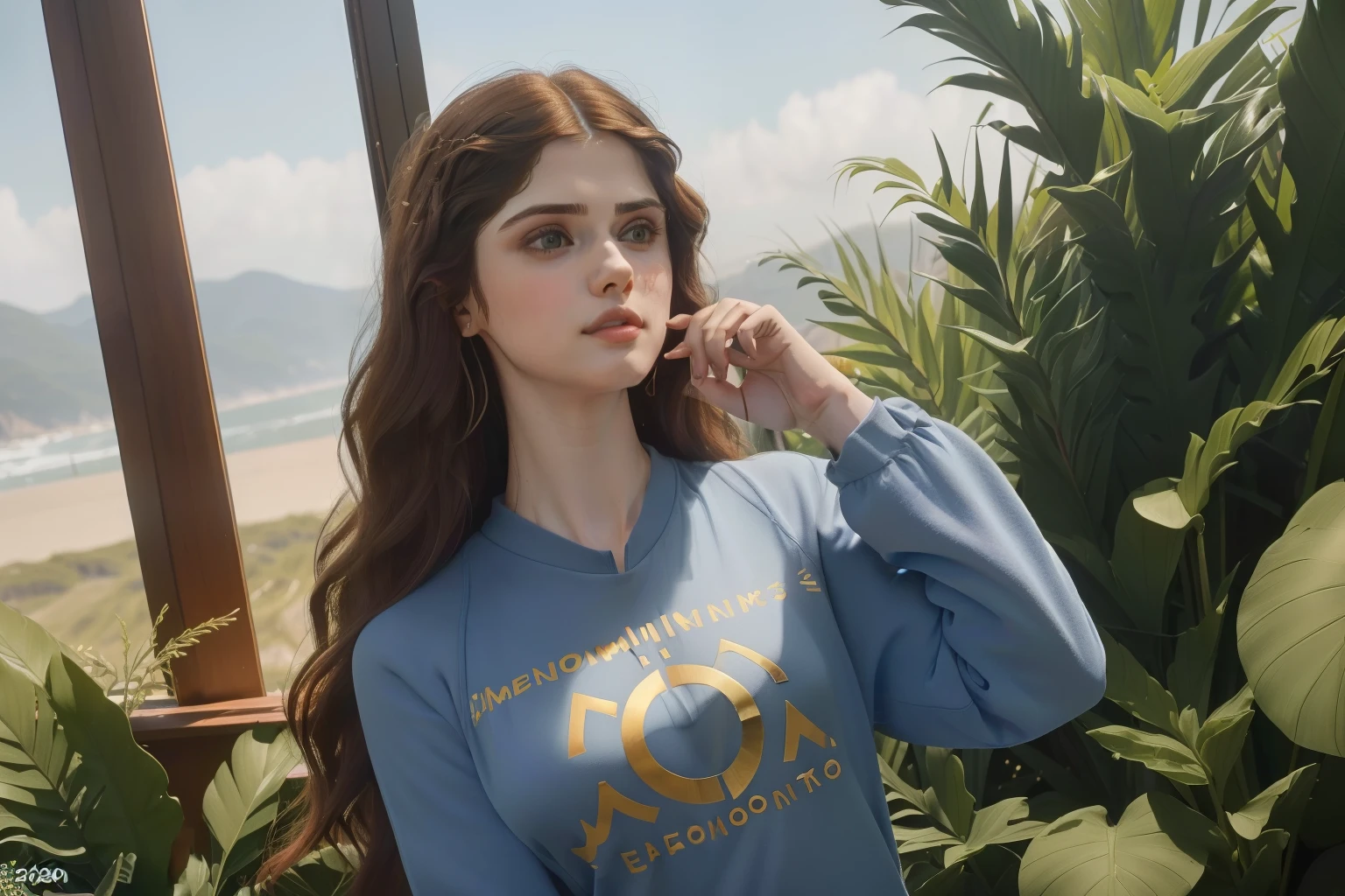 Pre-Raphaelite scene with Alexandra Daddario, ((((self-improvement, good habits, success, happiness)))), ((((casual Clothing from the 2020s)))) ((Hairstyle of the 2020s)), ((("OMITB" cinematography)))