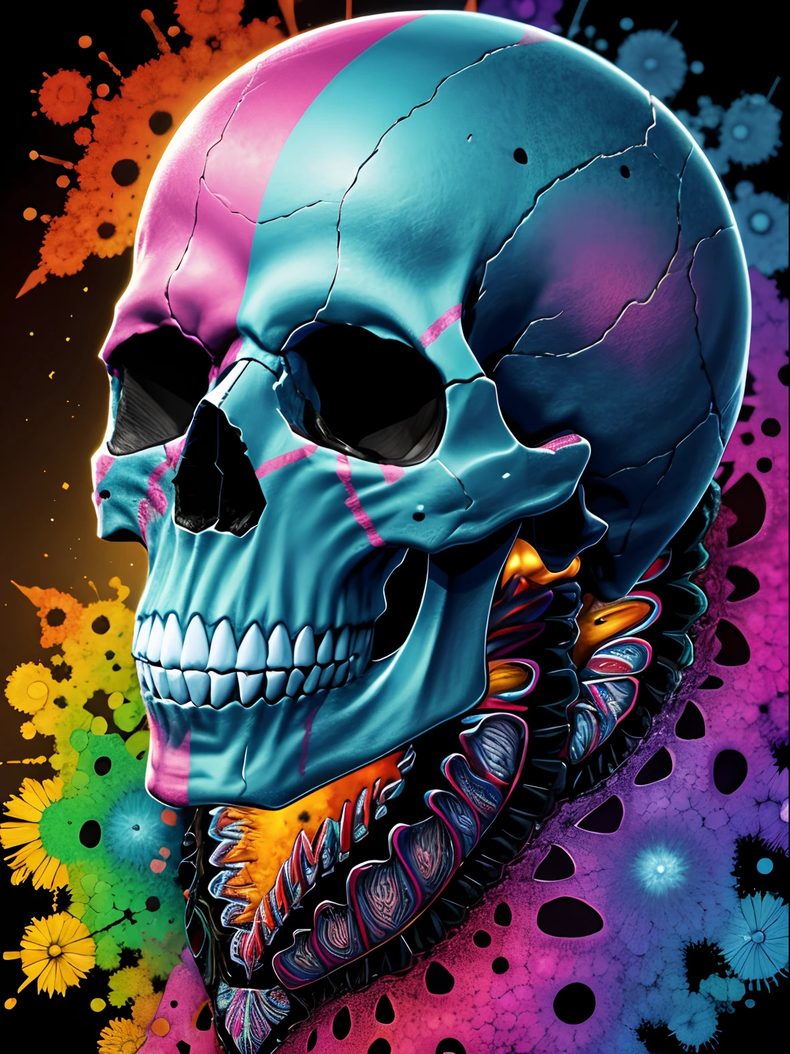 (1 Realistic skull image:1.8),The is very detailed,(s fractal art:1.2),Extremely colorful,Most detailed,(zentangle:1.2),(abstract backgrounds:1.5),(many color:1.4),tmasterpiece,best qualtiy,high qulity,A high resolution,16k,primitive,超A high resolution,Hyper-detailing,finely detailled,