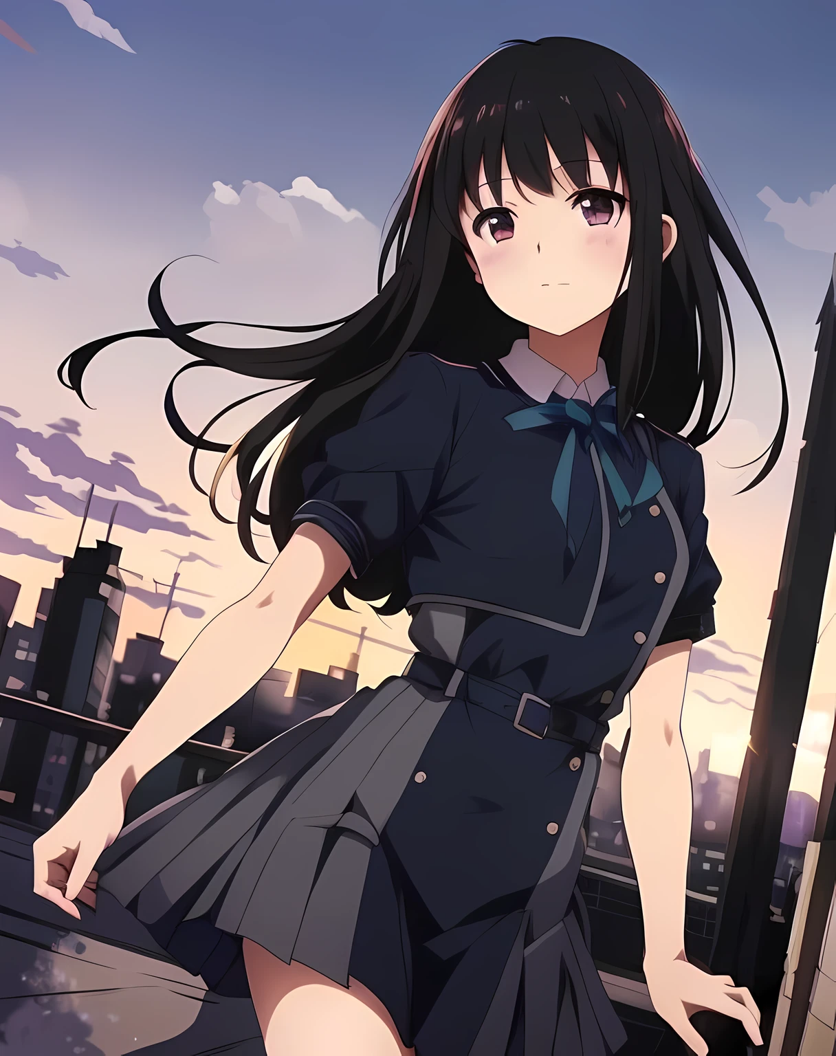 anime girl in a school uniform walking on a rooftop, anime visual of a cute girl, anime moe artstyle, anime best girl, hanayamata, high detailed official artwork, official art, anime portrait of shiina ringo, anime visual of a young woman, marin kitagawa fanart, official artwork, iwakura lain, beautiful anime high school girl