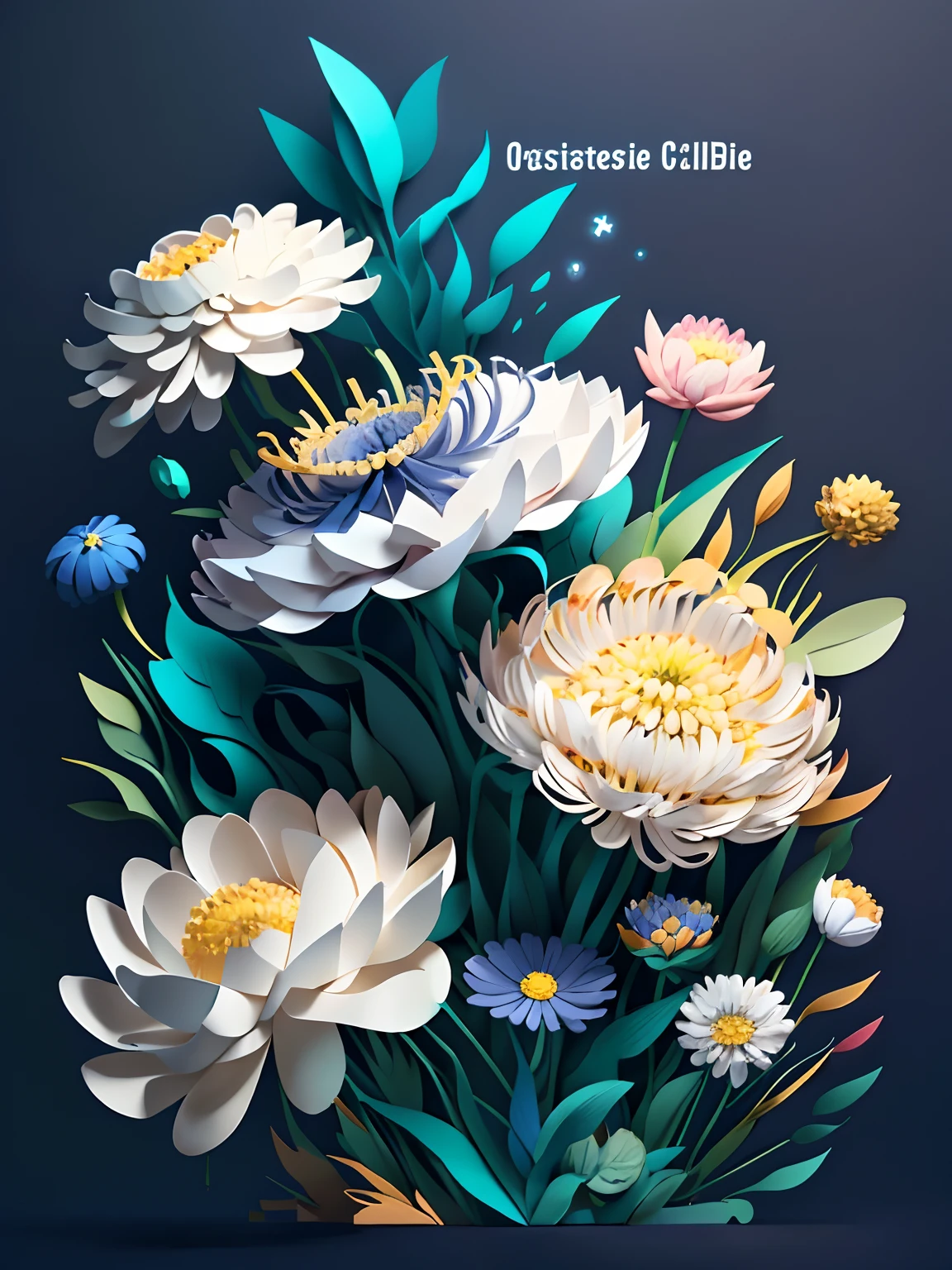 （（（tmasterpiece））），best qualtiy，illustratio，Clouds in the sky，clubs，orchid，，Bamboo，chrysanthemums，ventania，dandelion，grassy fields，Symmetrical morning glory，Paper_cut，Bright color scheme, Soft light,(Warm colors:1.2),watercolor paiting, Light background, Best quality, Exquisite details,3D rendering of,octanerender, Pastel, Paper_cut，background starry sky