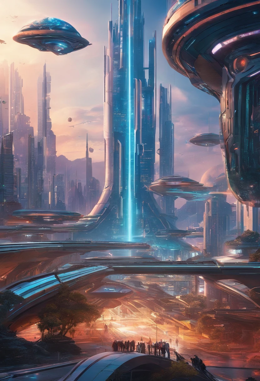 Futuristic city with futuristic train and futuristic buildings at night, Futuristic concept art, in other words、Futuristic city, in fantasy sci - fi city, Beautiful city of the future, futuristic utopian city, Concept Art 8K Resolution, Concept Art 8K Resolution, City of the Future, futuristic space port, concept art 8 k, Science Fiction Hollywood Concept Art