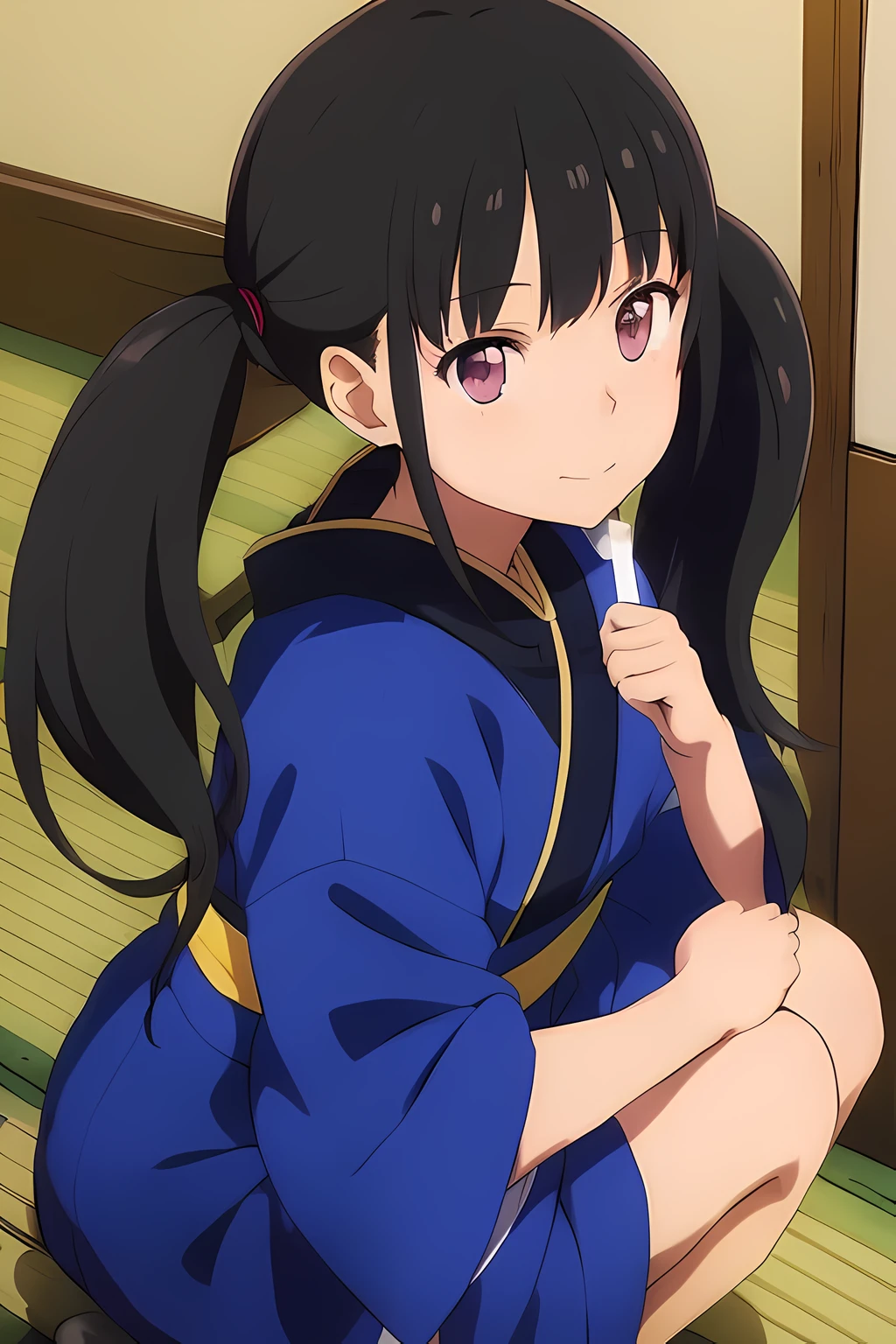 anime girl with ponytail hair sitting on the floor brushing her teeth, nagatoro, hinata hyuga, anime visual of a cute girl, hanayamata, anime portrait of shiina ringo, mai yoneyama, anime moe artstyle, portrait of mayuri shiina, anime visual of a young woman, official art, shuushuu anime image