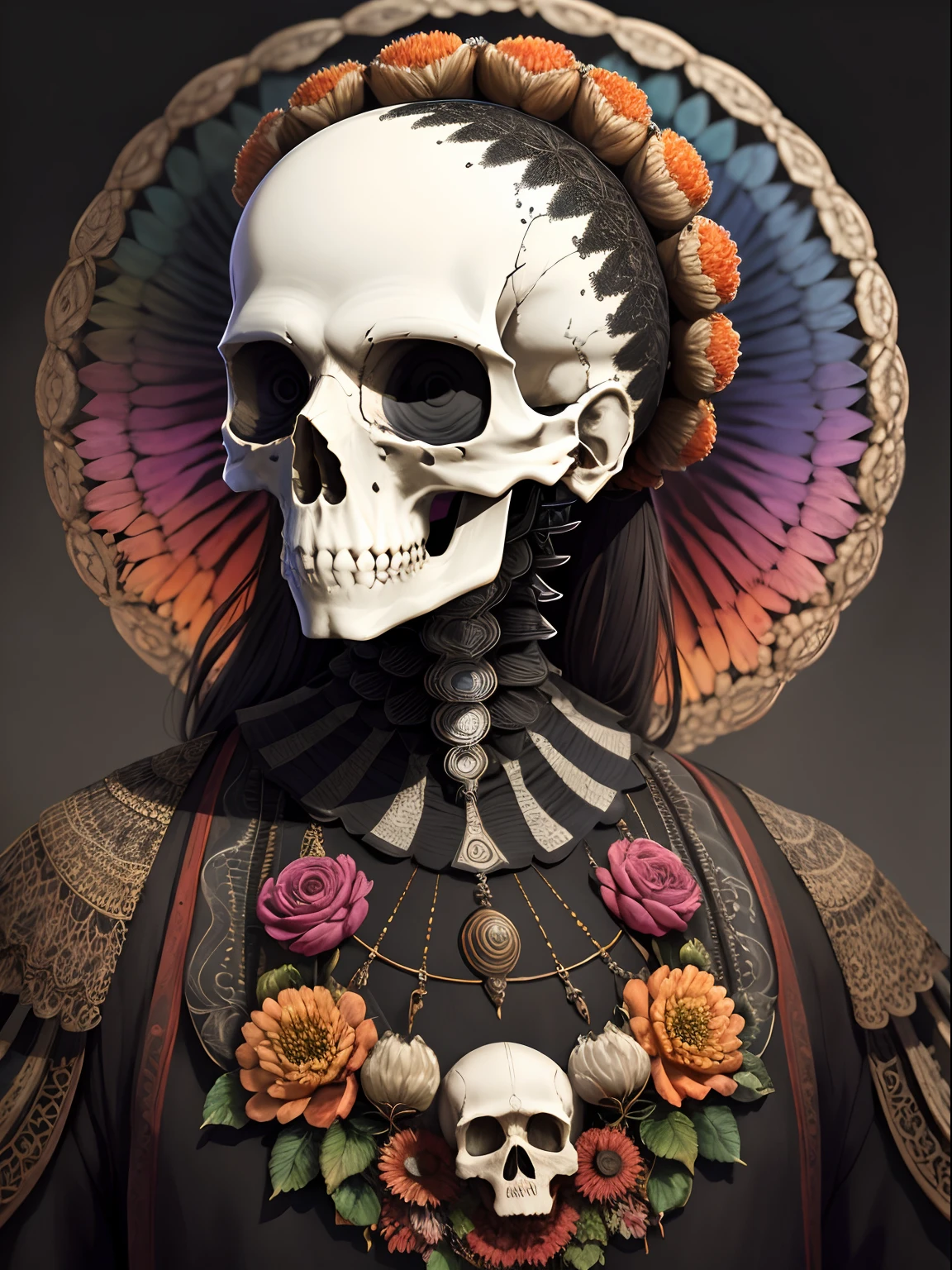 （1 Realistic skull image：1.8），The is very detailed，（s fractal art：1.5），Extremely colorful，Most detailed，（zentangle：1.2），（abstract backgrounds：1.5），（many color：1.4），tmasterpiece，best qualtiy，high qulity，A high resolution，16k，primitive，超A high resolution，Hyper-detailing，finely detailled，