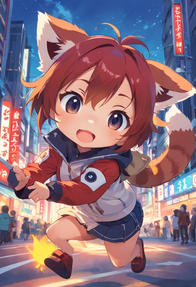 chibi, red panda, character design, different angles, anime art style,