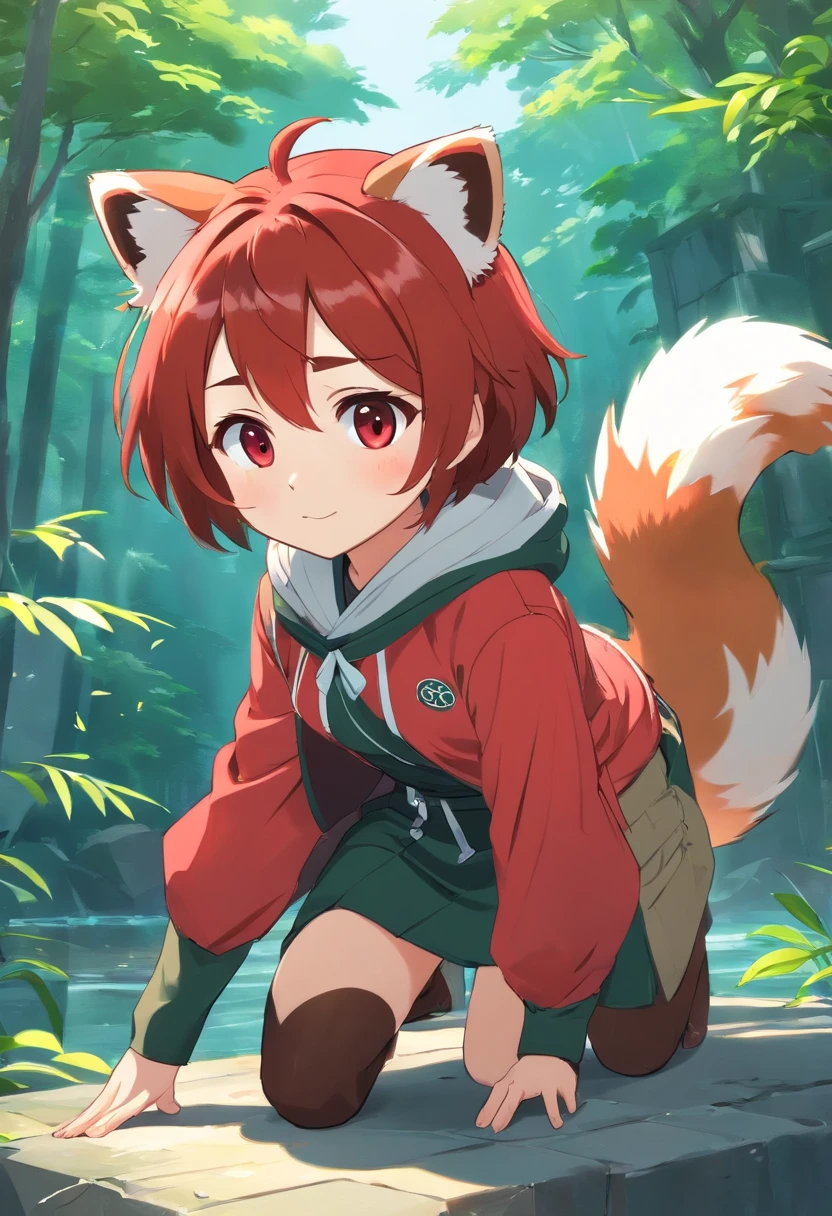 chibi, red panda, character design, different angles, anime art style,
