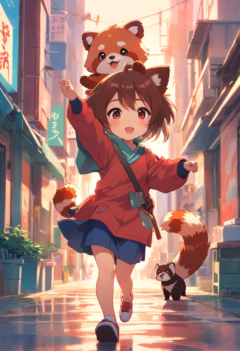 chibi, red panda, character design, different angles, anime art style,