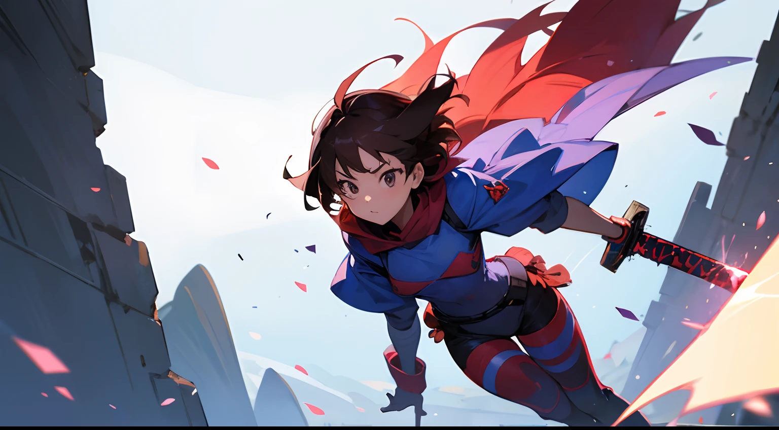 A  girl, In the jump, Giant Sword