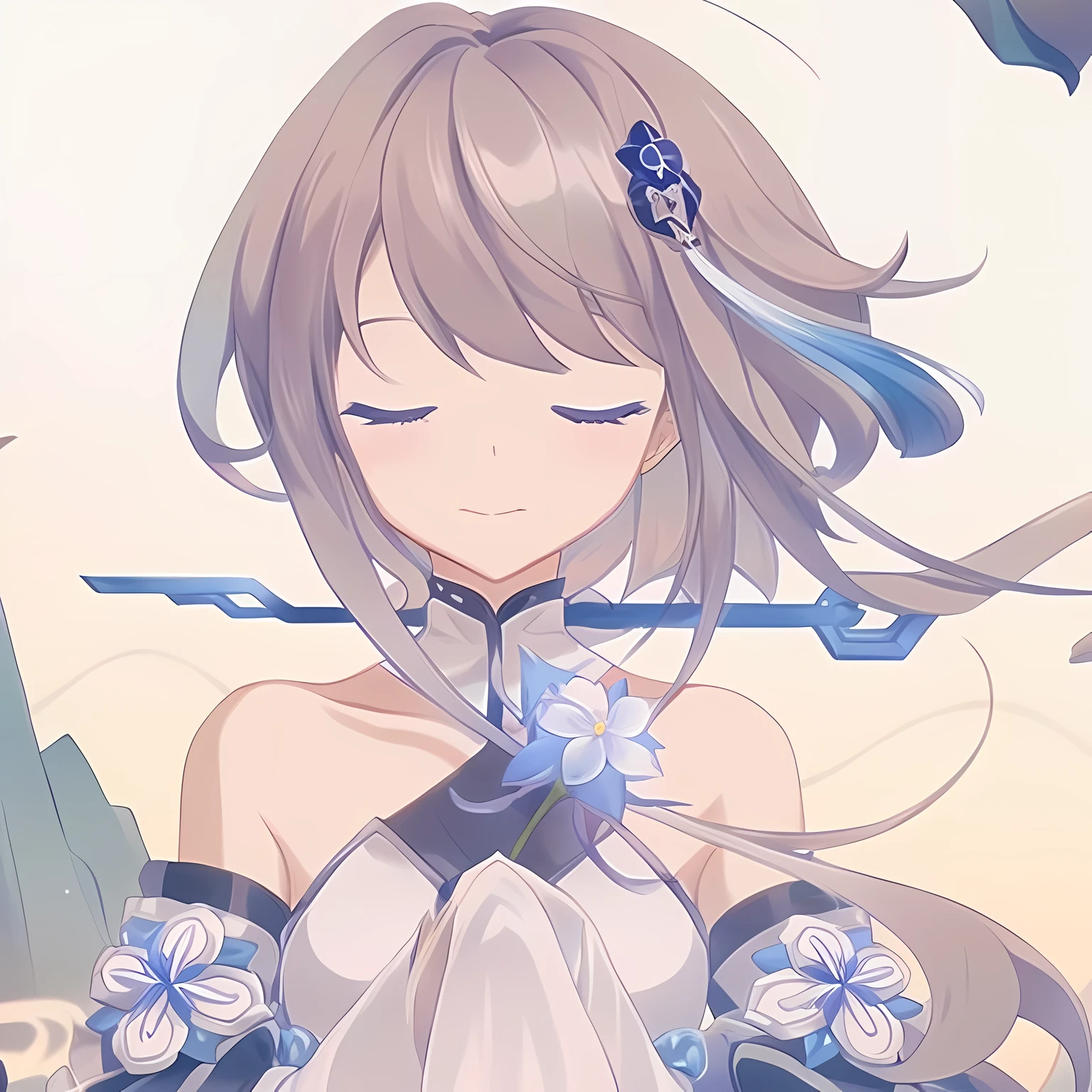 anime girl with long hair and a white dress holding a flower, detailed key anime art, anime goddess, detailed digital anime art, ayaka genshin impact, keqing from genshin impact, ethereal anime, soft anime illustration, cute anime waifu in a nice dress, detailed anime artwork, digital anime illustration, detailed anime art, anime fantasy illustration, smooth anime cg art