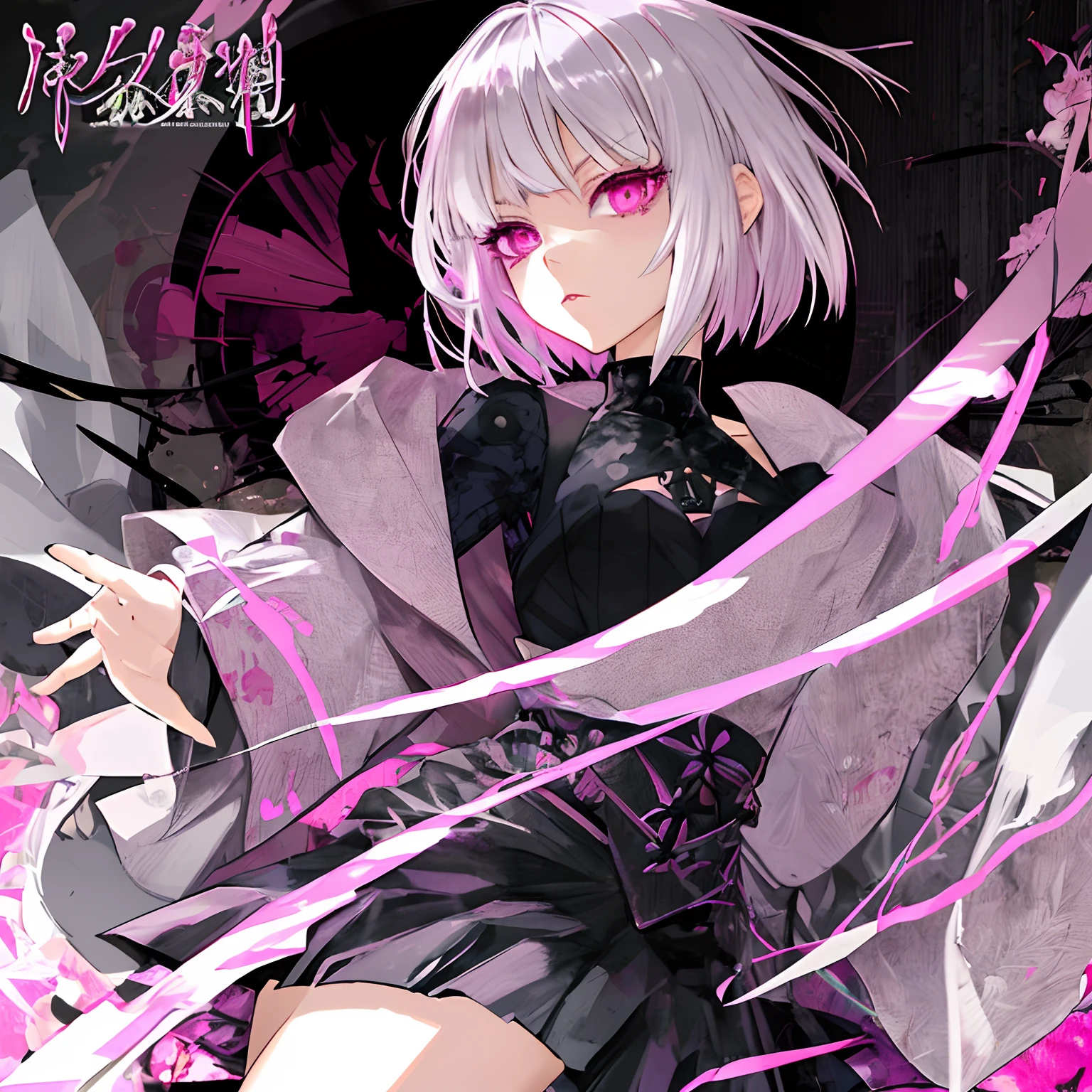 Silver Bob Hair Pink eyes komono