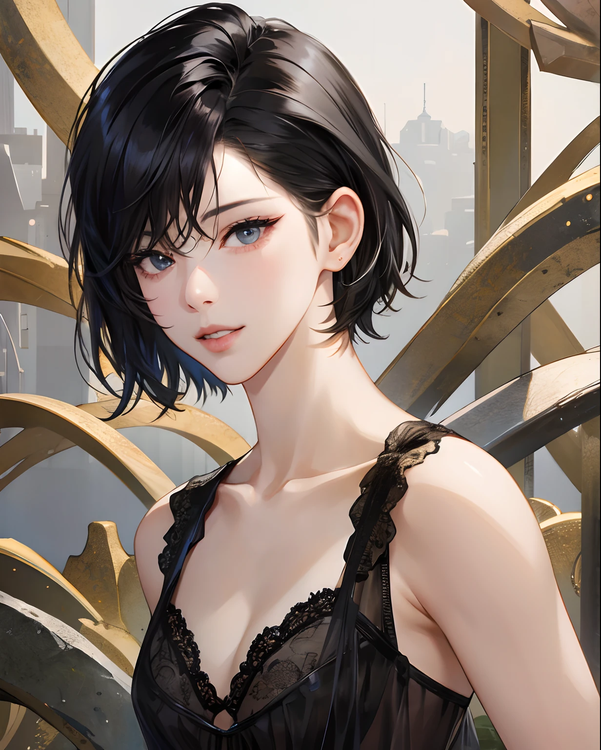 (masterpiece:1.3), (8k, photorealistic, RAW photo, best quality: 1.4), (1girl), beautiful face, (realistic face), (black hair, short hair:1.3), Nice hairstyle,Realistic Eyes,Nice detail eyes,(Realistic Skin),Beautiful Skin,(Lingerie),Ridiculous,attractive,Ultra high Resolution,an ultra realistic,RAWExtremely detailed,golden proportions,全身写真
