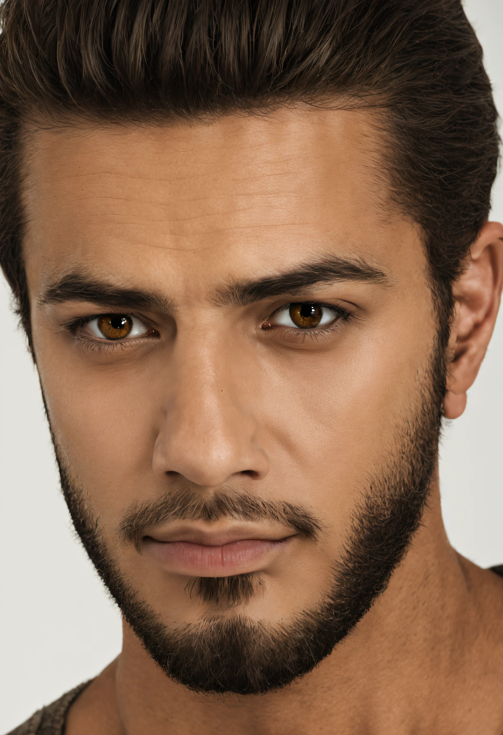 rosto de um homem, com olhos castanhos, cabelo liso, com a cor de pele morena,