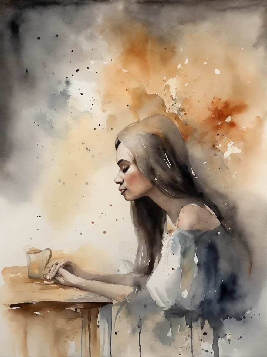 Pintura em aquarela de uma menina preta bonita : : trending on ArtStation: : Simple composition creates a sense of order and harmony. A pintura reflete as qualidades espirituais do mundo natural. --up luz --ar 9:16