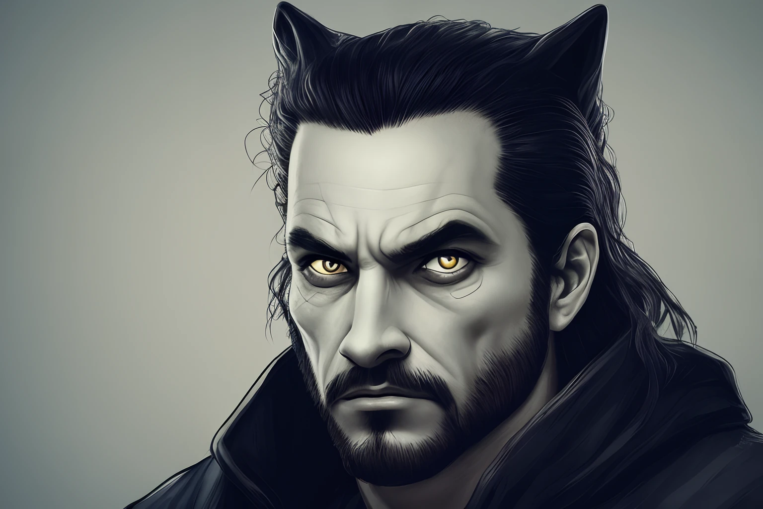 Lobo negro com um olho cego e outro olho amarelho. Wolf of Darkness