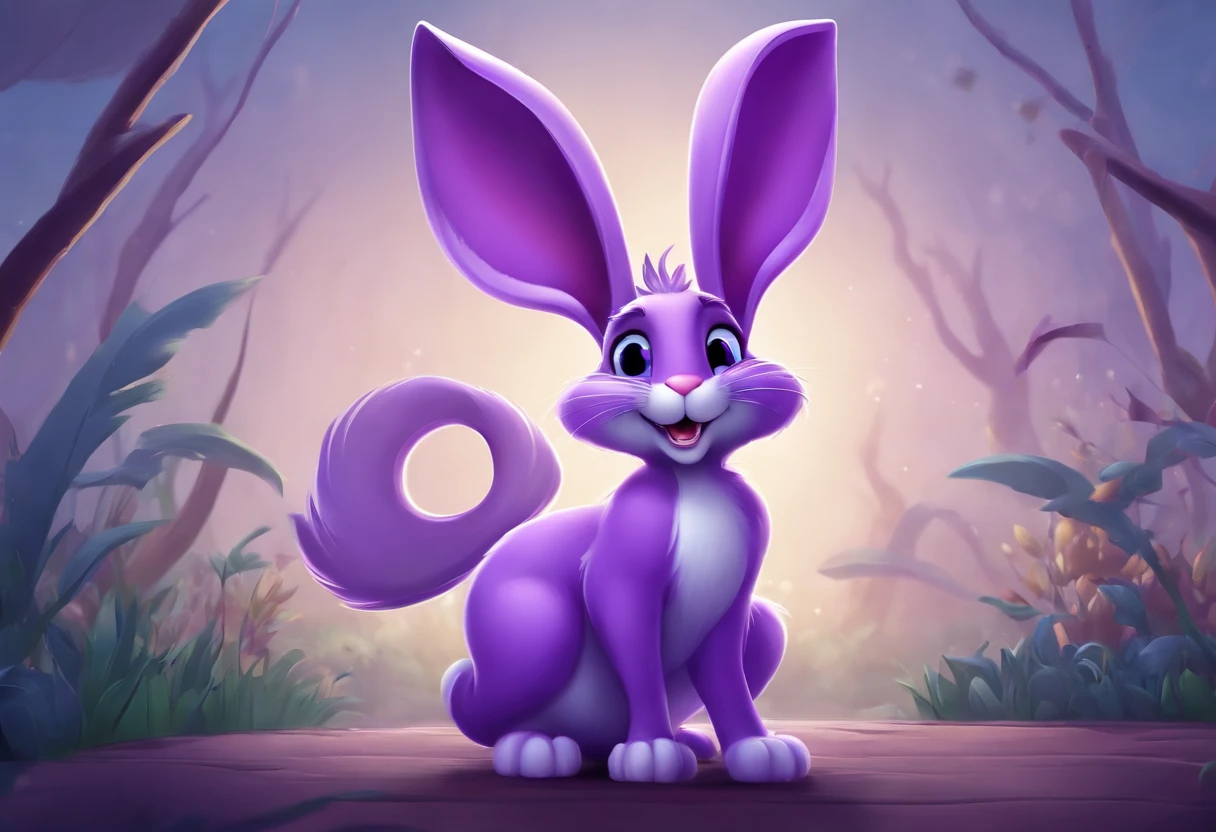 purple-colored cartoon rabbit whose's design evokes the look of early cartoon characters. He has long purple ears on top of his head, and his overall build is tall and slender.