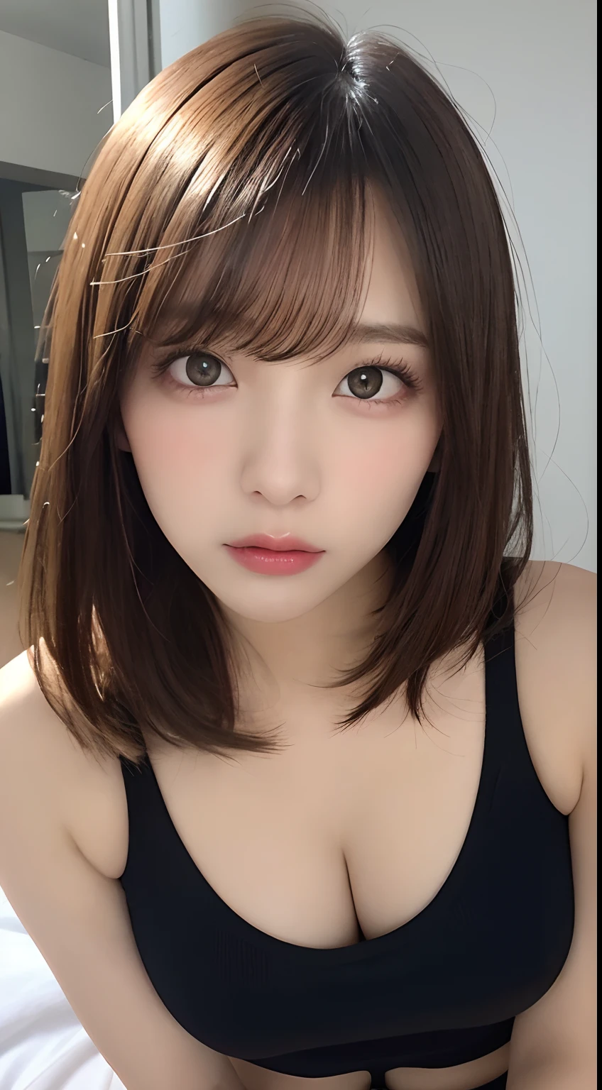 masutepiece, Best Quality, Illustration, Ultra-detailed, finely detail, hight resolution, 8K Wallpaper, Perfect dynamic composition, Beautiful detailed eyes,Medium Hair,Small breasts natural color lip, Bold sexy poses,TOKYOcty、20 years girl、Cute、Sexy shot looking at camera,Sexy face,Face feeling ecstasy,Face at the peak of sexual arousal
