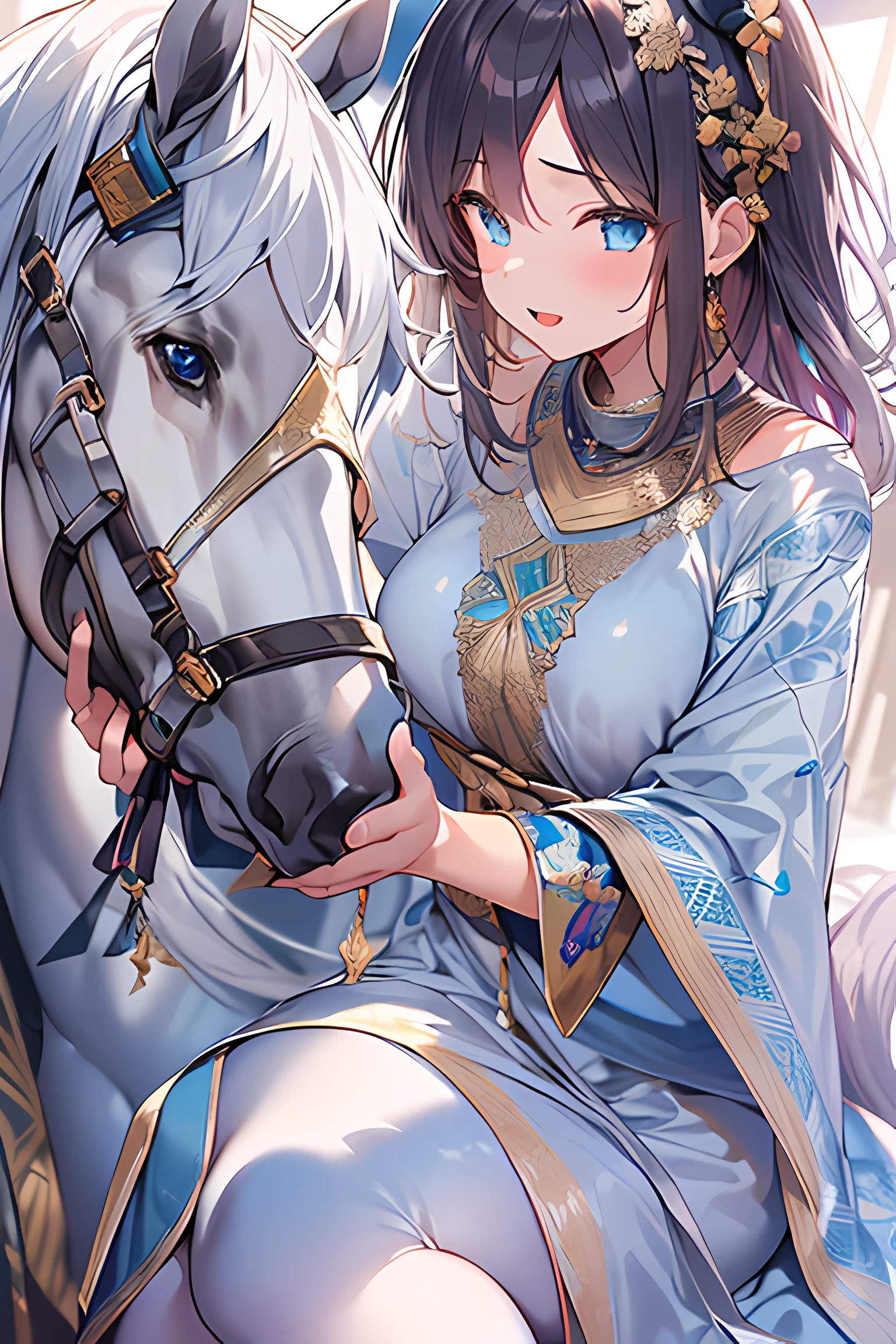 (beautiful and aesthetic:1.2), (1girl), extreme detailed,(fractal art:1.3), cute young girl, light blue hair, long hair, small braids hair, yellow eyes, elf ears, dragon tail, dragon thorn, muscular body, big breast, sexy outfit, smile, blush, room