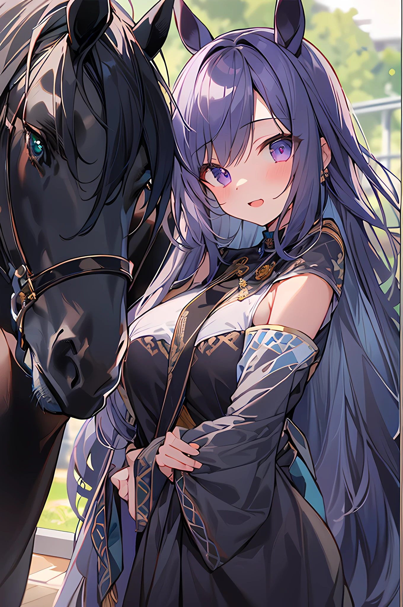 (masterpiece, best quality), super high resolution, (Top Quality photorealistic Illustration), (Super Definition), (cute illustration:1.3), (high saturation:1.3), extremely detailed, detailed background, cinematic lighting, (an extremely delicate and beautiful), (nice hands, perfect hands), (appropriate posture), (appropriate configuration), ideal ratio body proportions,
((1girl)), solo, (stretching:1.3), (in the gymnasium), sunlight, beautiful lighting,
BREAK
beautiful girl, 25 years old, beautiful detailed purple eyes, black long straight hair, large breasts, (serious),
((wearing royal robe)), (scrunchie), (black thighhighs), (black horse ears and black horse tail:1.3)
