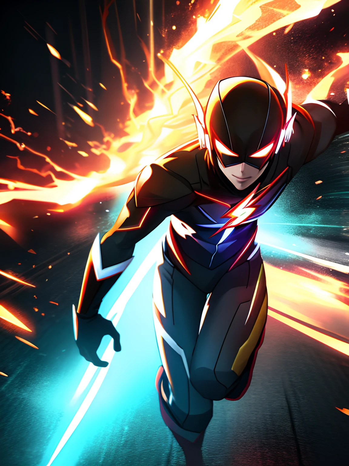 Flash running, glow effect, hyperdetailed, 8k