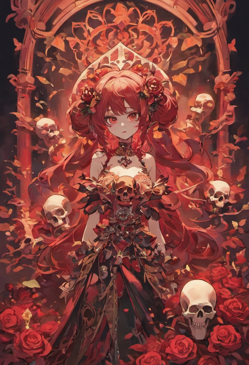 a skull with roses and leaves on its head, skull made of red roses, fantasy skull, arte escura altamente detalhada, sacred skull, 8 k altamente detalhado ❤🔥 🔥 💀 🤖 🚀, death skull, 8k arte detalhada de alta qualidade, Arte digital escura, mas detalhada, adorned with demon skulls, Arte altamente detalhada em 4K, arte digital altamente detalhada, gothic art