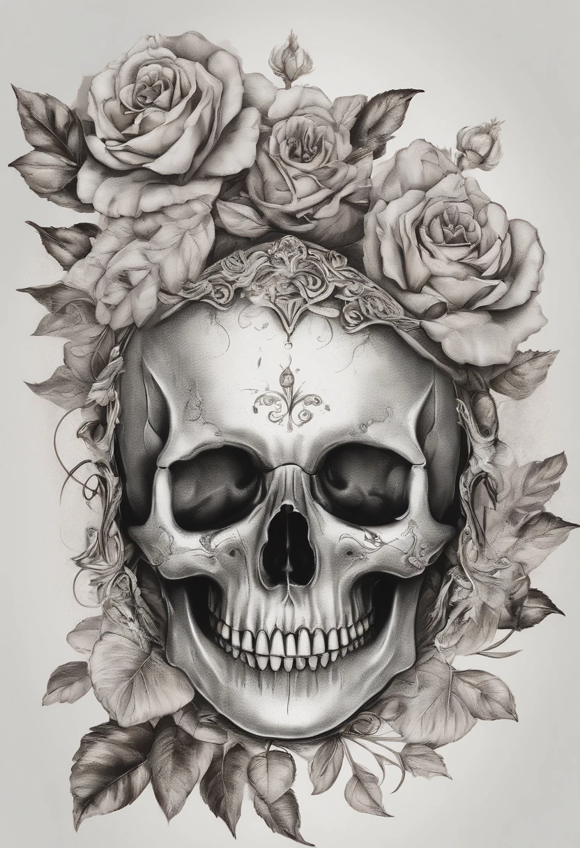 a skull with roses and leaves on its head, skull made of red roses, fantasy skull, arte escura altamente detalhada, sacred skull, 8 k altamente detalhado ❤🔥 🔥 💀 🤖 🚀, death skull, 8k arte detalhada de alta qualidade, Arte digital escura, mas detalhada, adorned with demon skulls, Arte altamente detalhada em 4K, arte digital altamente detalhada, gothic art
