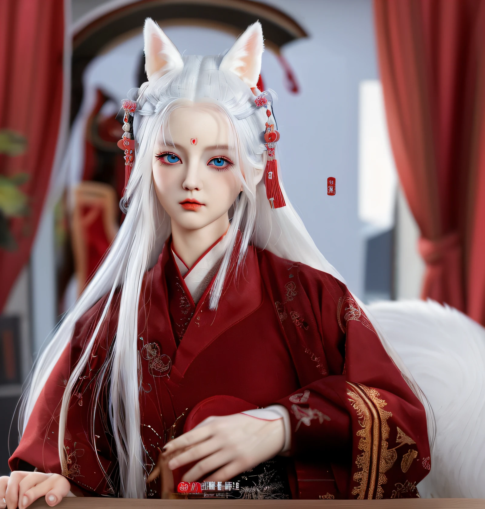 White fox ears,Complete half-body