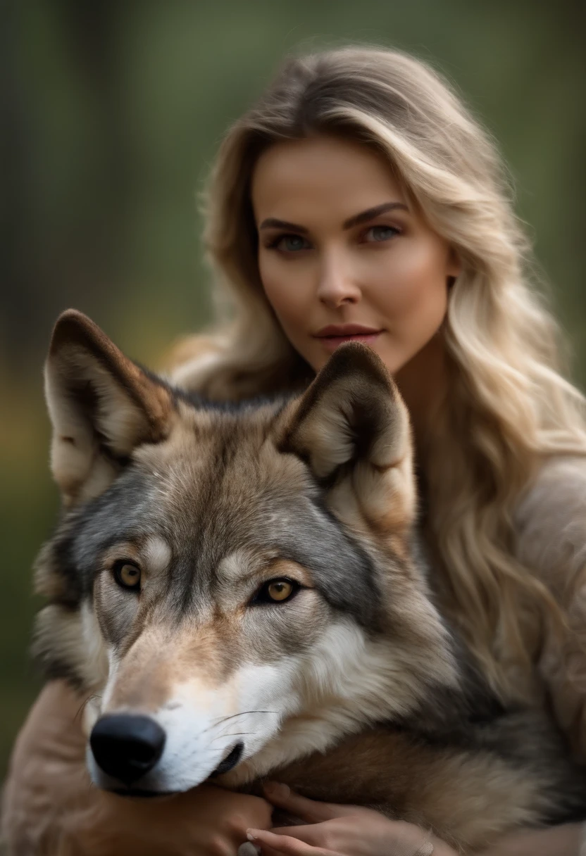 A huge wild gray wolf guards a beautiful girl
(Masterpiece: 1.5) (Photorealistic: 1.1) (bokeh) (Best Quality) (detail skin texture, pores, hairsh: 1.1) (Intricate) (8K) (HDR) (wallpapers) (Cinematic lighting) (sharp-focus )