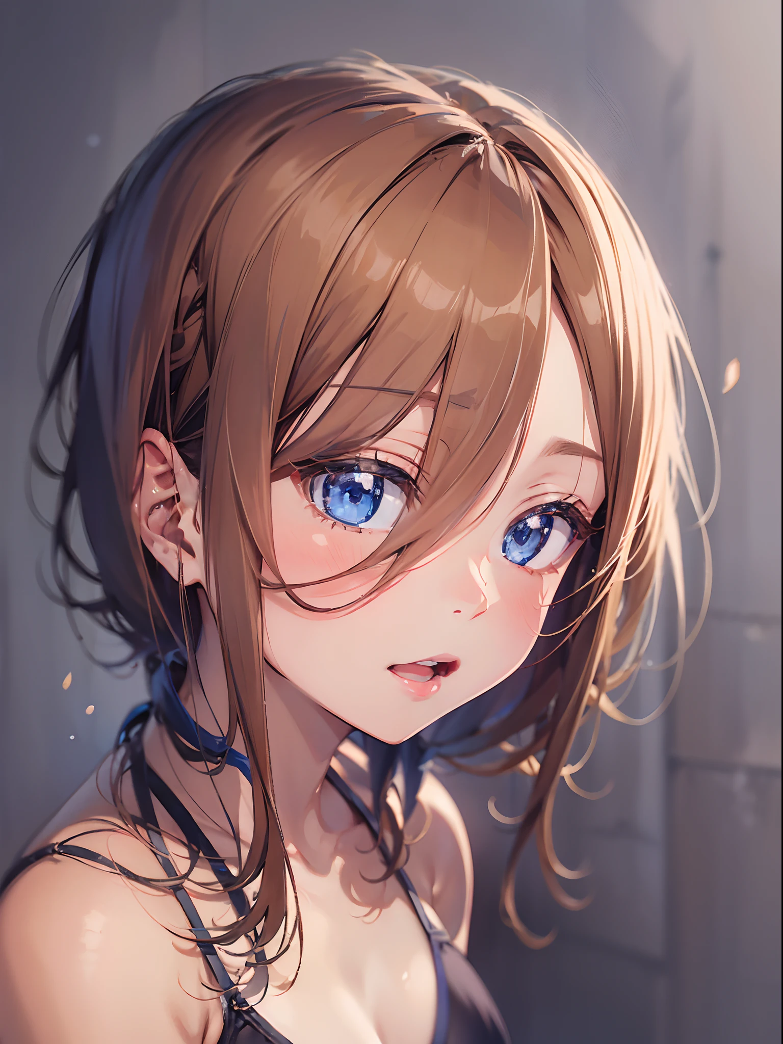 Highy detailed 4k photo, high-level image quality、top-quality、Does not blush cheeks、Sunny Beach、Slender beauty、{swim wears}、{The bikini}、short hair of golden color、put your hair up, Miku nakano, hairstyle of miku nakano , hair colour of miku nakano, high highly detailed 2d anime face, blurred background, display head to bottom in photo,