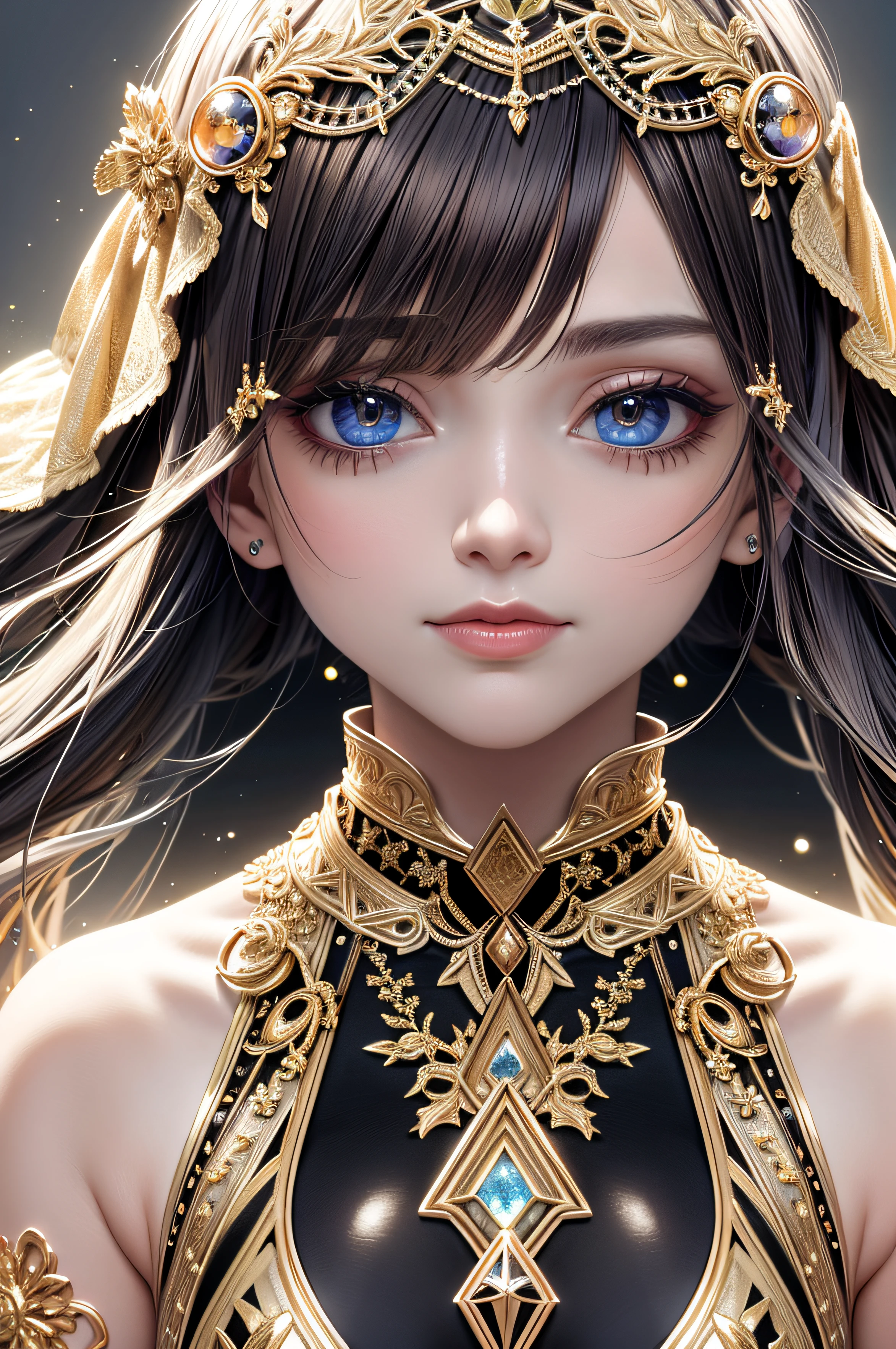 cosmic fallen angel, olhos claros verdes brilhantes, Biomechanicals, estranho, assustador, dourado, cores muito brilhantes, light particles, com luz brilhante, Mshiff, Arte do papel de parede, papel de parede uhd,iridescence,PlayStation 5 graphics,rosto detalhado,Realistic texture, organic composition,Detalhador Furtástico,Foto bruta 8K, olhos perfeitos, Realistic,vivid color