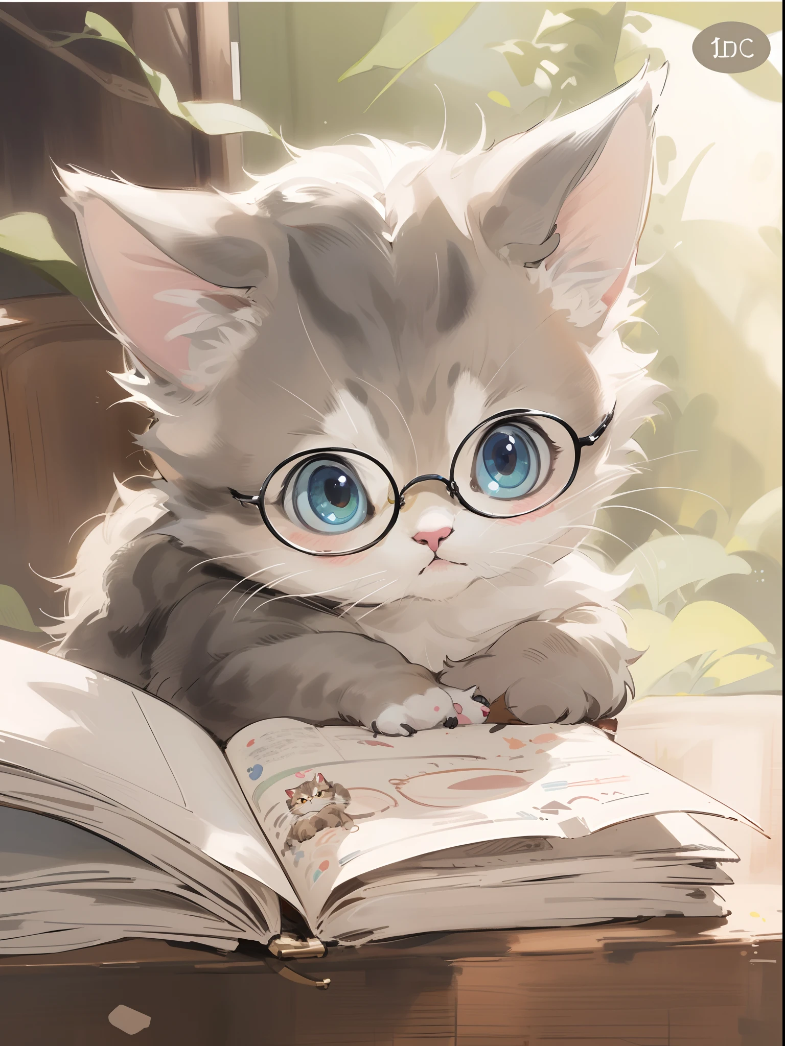 There is a cat with glasses sitting on a book, anime visual of a cute cat, anime cat, realistic anime cat, intellectual cat, lovely digital painting, Cute detailed digital art, cute detailed artwork, adorable digital art, A cute cat, With glasses, Kawaii cat, cute artwork, Cute anime, cute anime catgirl, Cute cat, cutecore, by Yang J