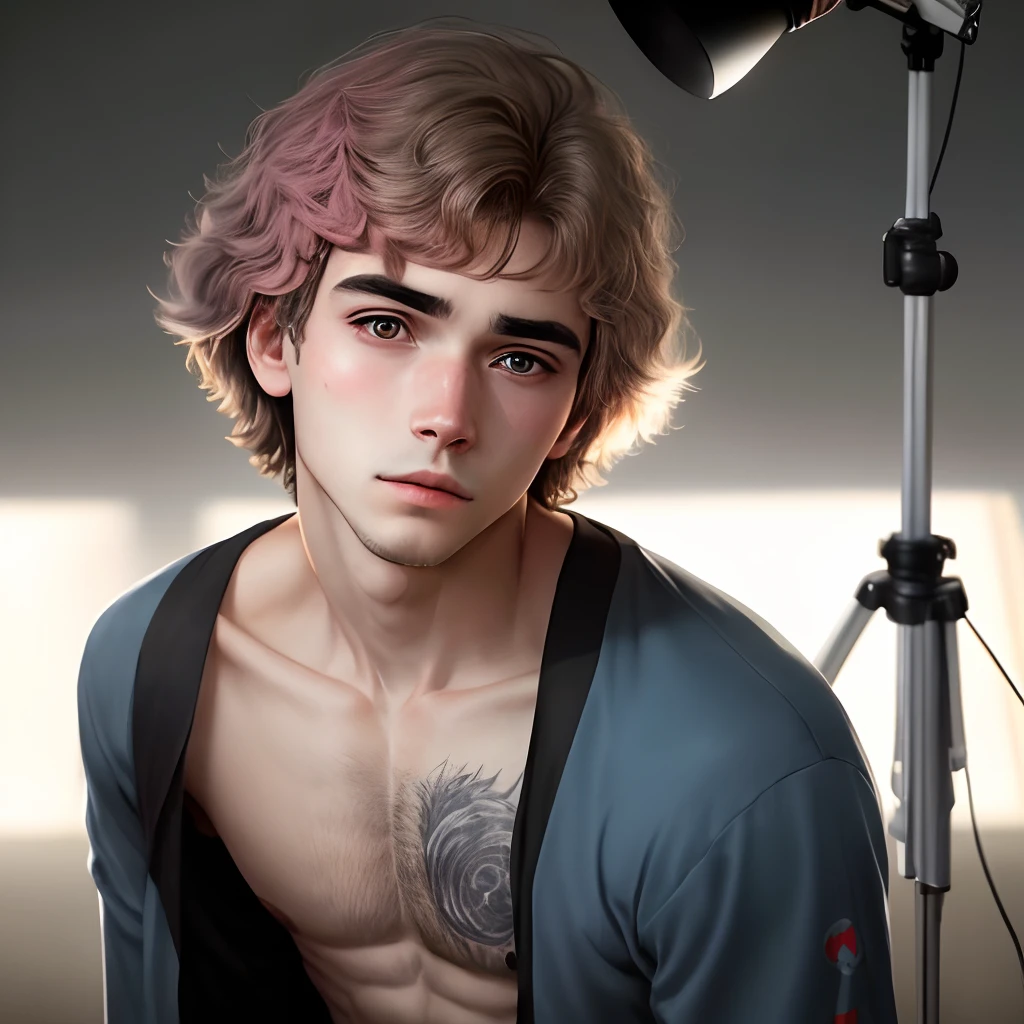 (estilo photoshoot), adolescente masculino triste e sem-teto ((corpo nu)), (bashful), 1 cara, solo, castanho, cabelo desgrenhado, rosto muito detalhado, lindos olhos azuis, [gordinho], charmoso, com bochechas rosadas e brilhantes, olhos tristes, incrivelmente bonito, modelo com um corpo atraente, um jovem com um rosto bonito (Rembrandt Lighting), lente Zeiss, ultrarrealista, (alto detalhe da pele: 1.2), 8k uhd,  dslr, Dramatic hoop light, alta qualidade, Fujifilm XT3,