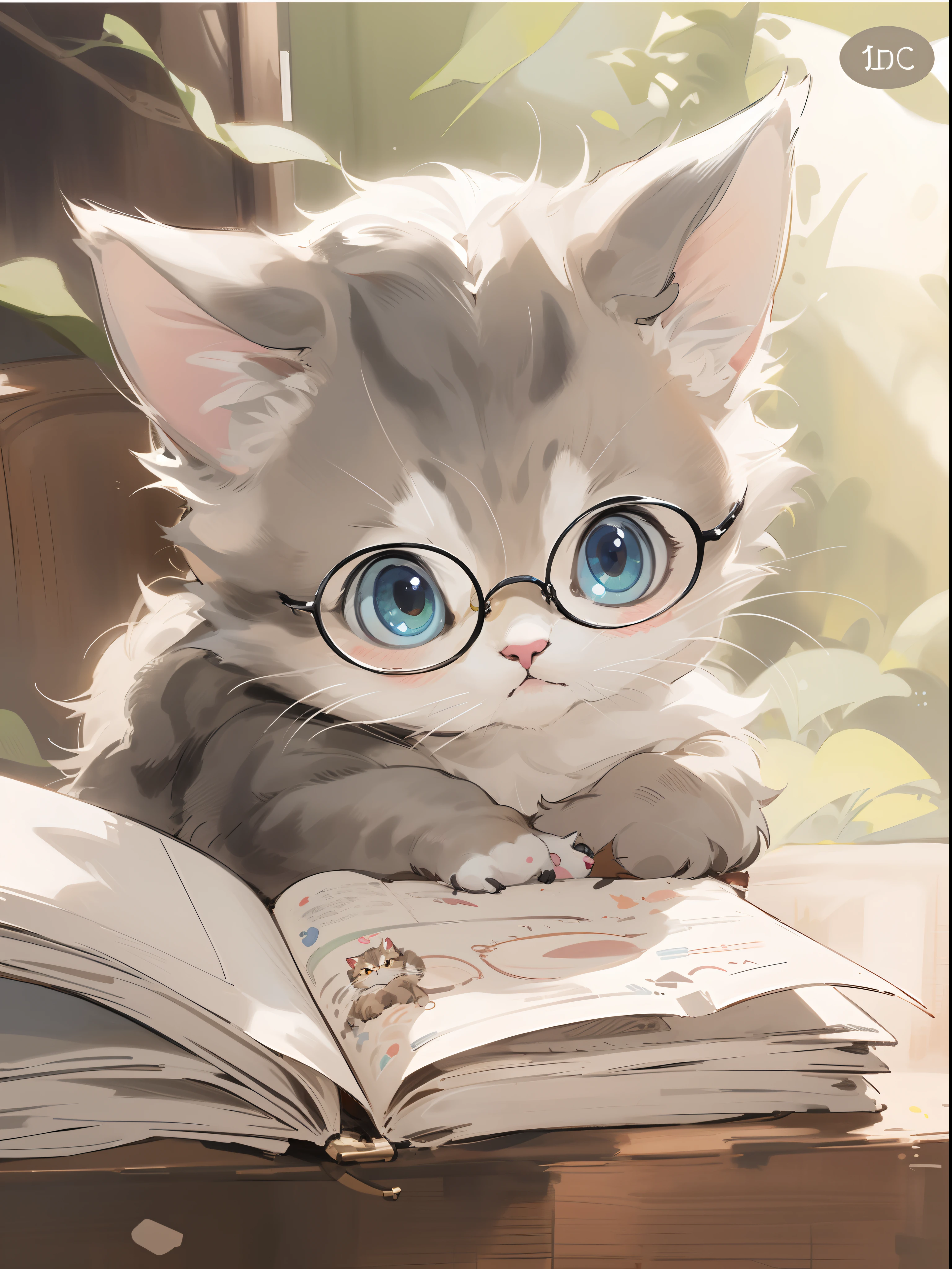 There is a cat with glasses sitting on a book, anime visual of a cute cat, anime cat, realistic anime cat, intellectual cat, lovely digital painting, Cute detailed digital art, cute detailed artwork, adorable digital art, A cute cat, With glasses, Kawaii cat, cute artwork, Cute anime, cute anime catgirl, Cute cat, cutecore, by Yang J