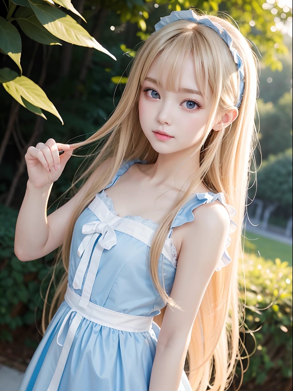 A close up of a woman in a blue dress posing for a picture - SeaArt AI
