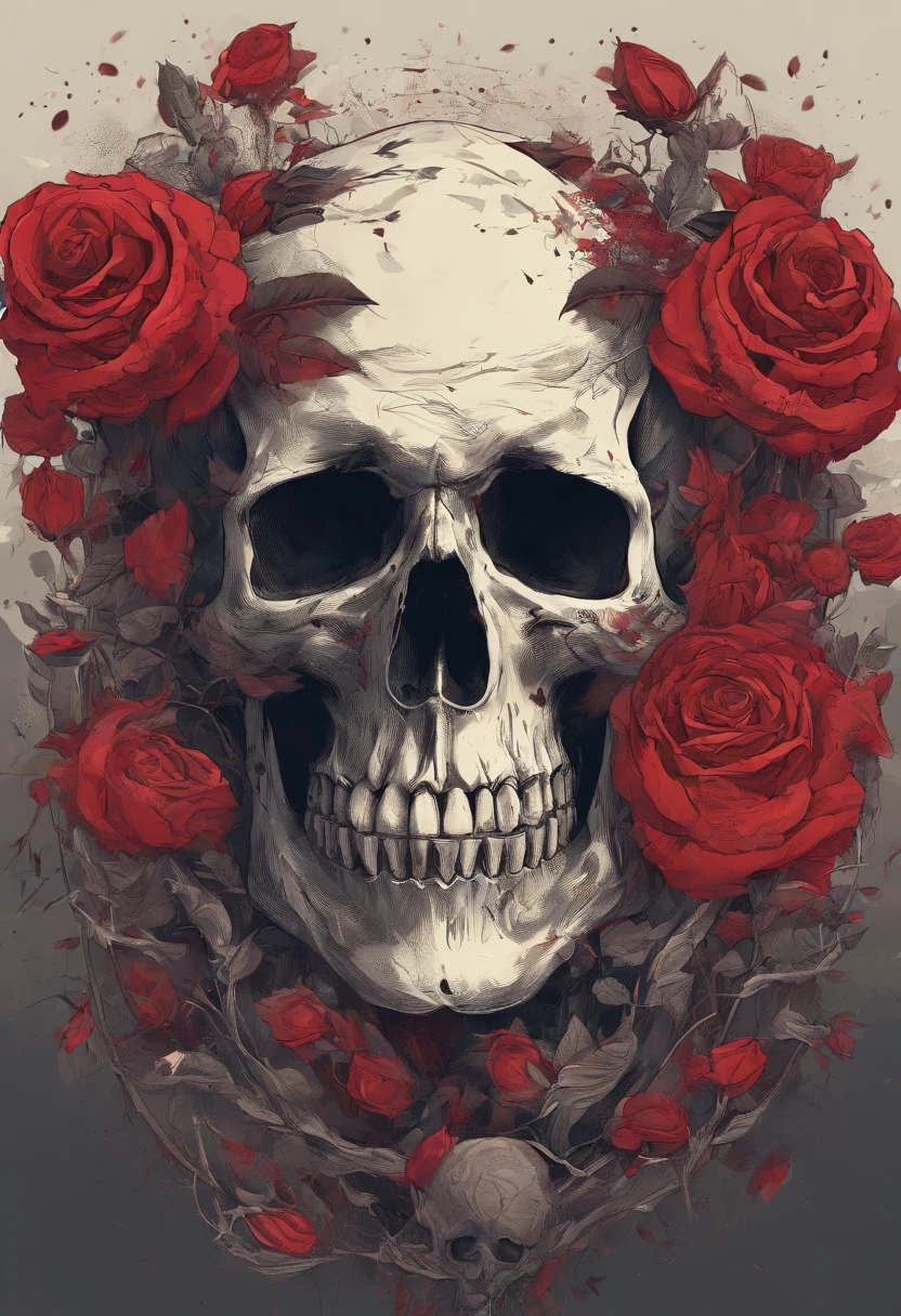 a skull with roses and leaves on its head, skull made of red roses, fantasy skull, arte escura altamente detalhada, sacred skull, 8 k altamente detalhado, death skull, 8k arte detalhada de alta qualidade, Arte digital escura, mas detalhada, adorned with demon skulls, Arte altamente detalhada em 4K, arte digital altamente detalhada, gothic art