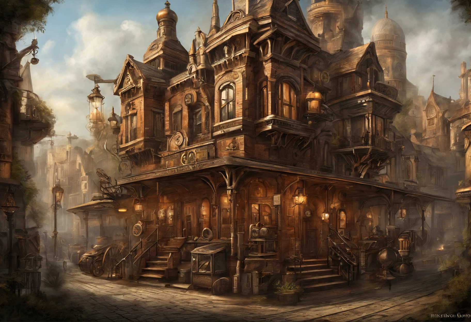Steampunk town,no human,realistic