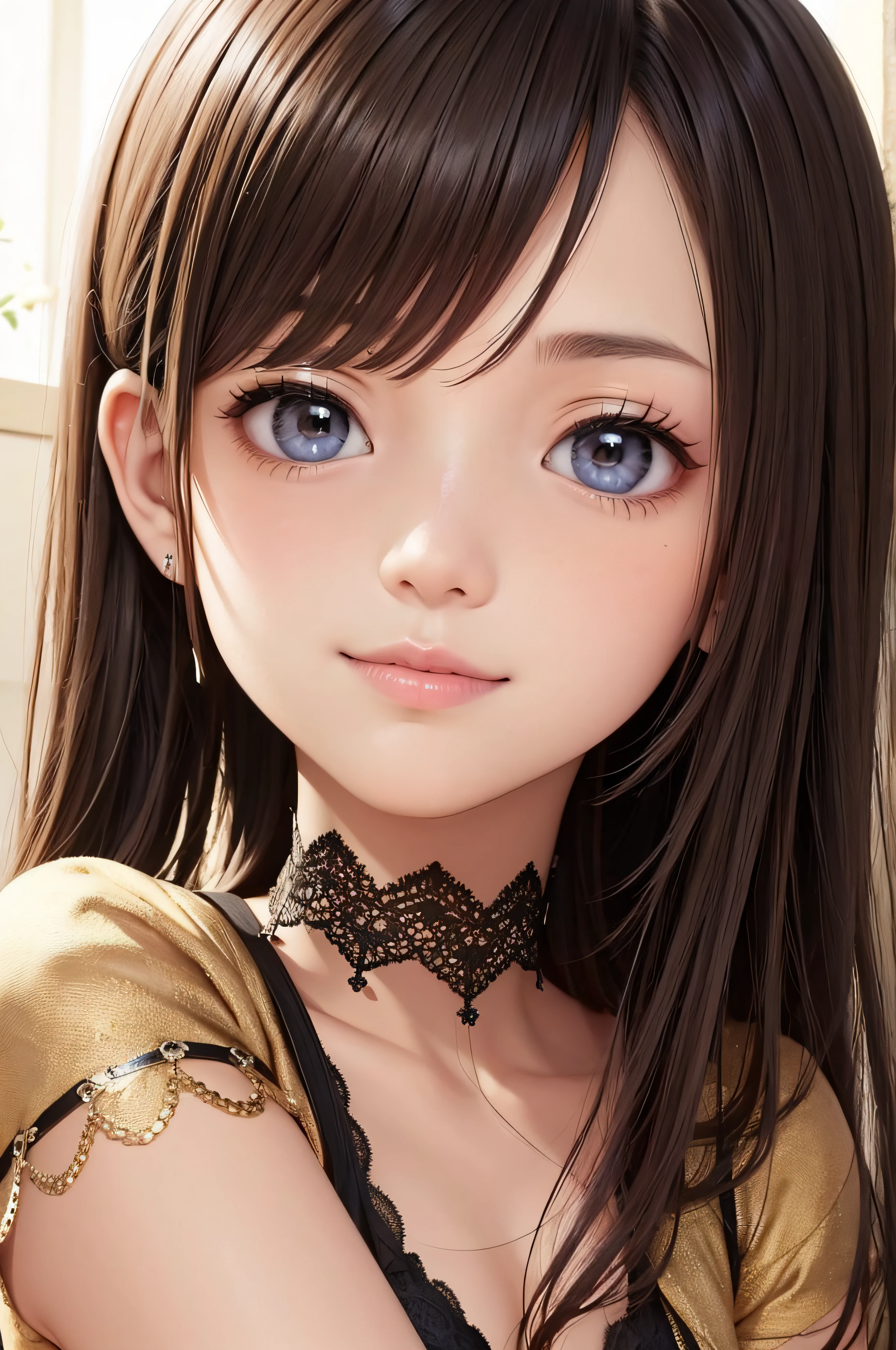 ars、a beauty girl、brown haired、beautidful eyes、real looking skin、small tits、(8K、​masterpiece)、(reallistic、Photorealsitic)、top-quality、ighly detailed、The ultra-detailliert、Beautie、cute little、japanes、Idol、ssmile、Close-up portrait、Healthy face