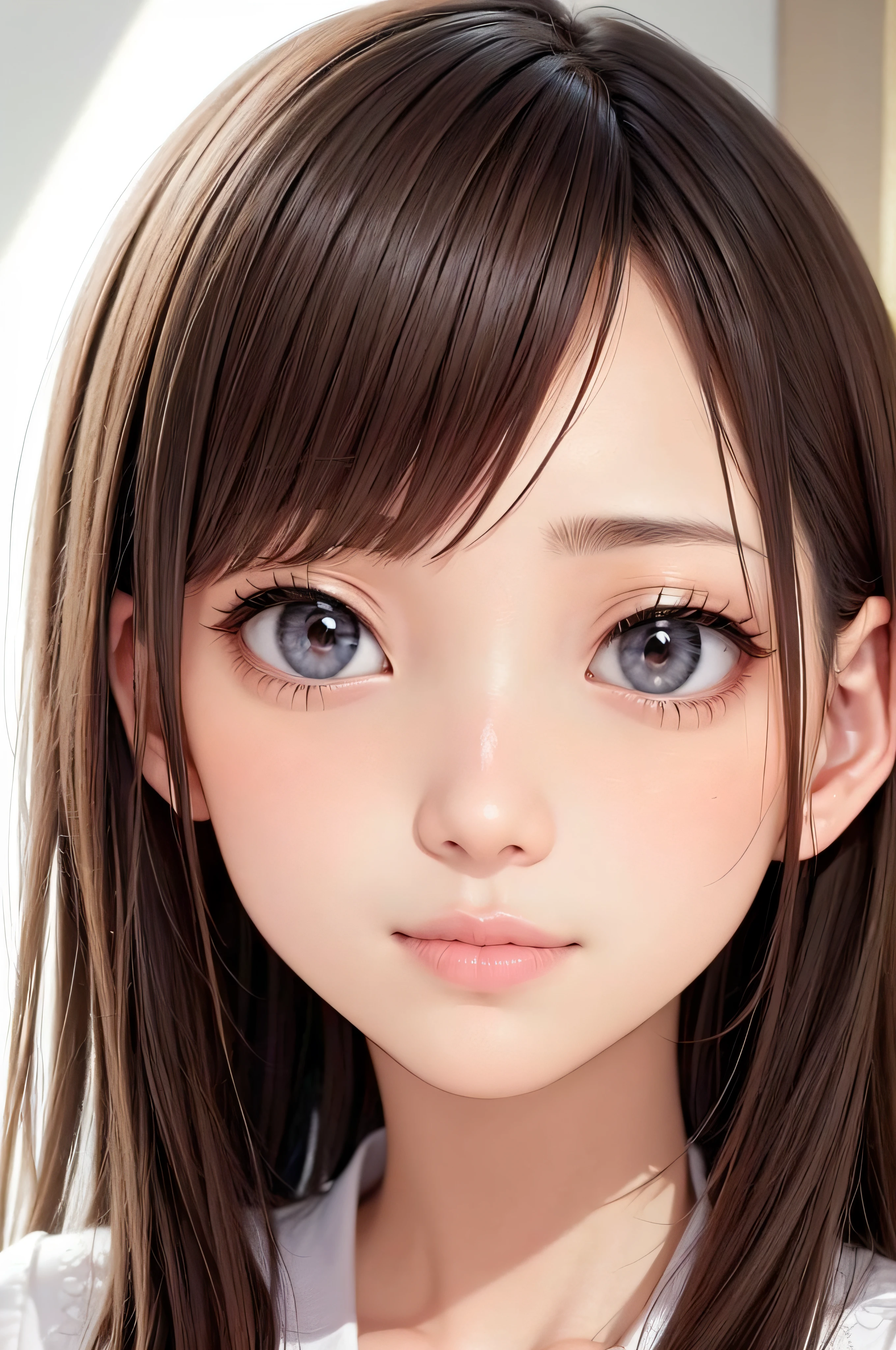 ars、a beauty girl、brown haired、beautidful eyes、real looking skin、small tits、(8K、masterpiece)、(reallistic、Photorealsitic)、top-quality、ighly detailed、The ultra-detailliert、Beautie、cute little、japanes、Idol、ssmile、Close-up portrait、Healthy face