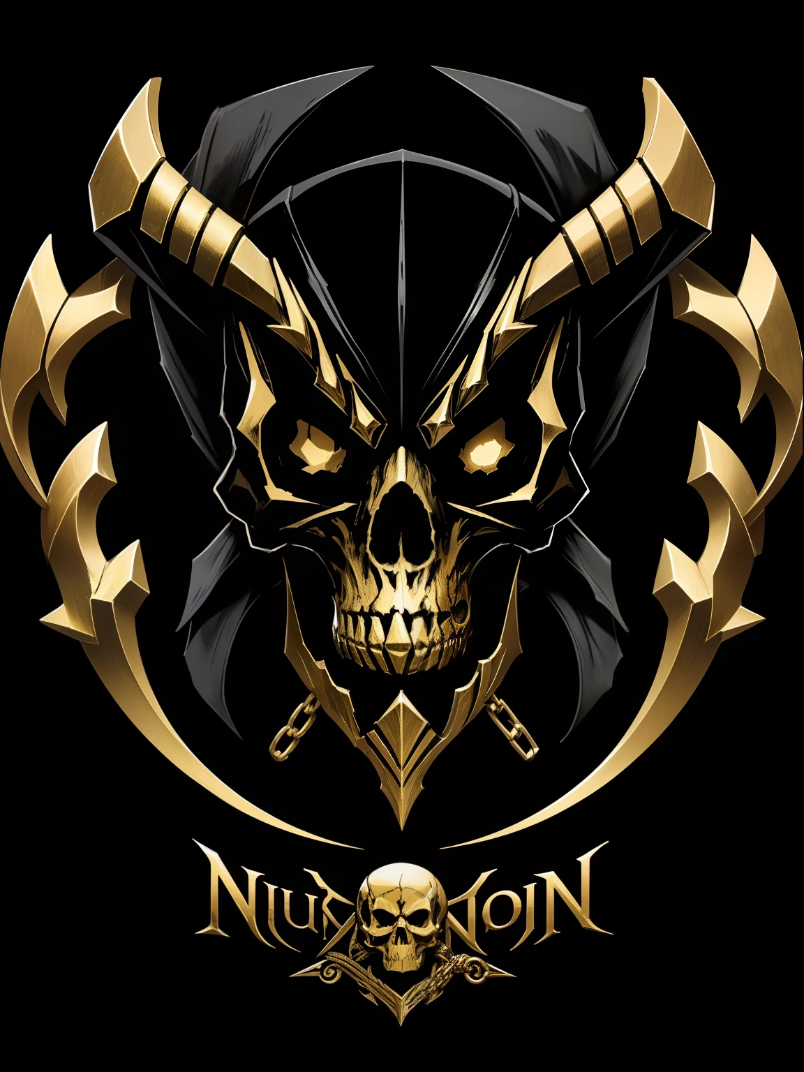 ( Logo design_1.5),Black and gold skull logo,Create a nuanced necromancer style