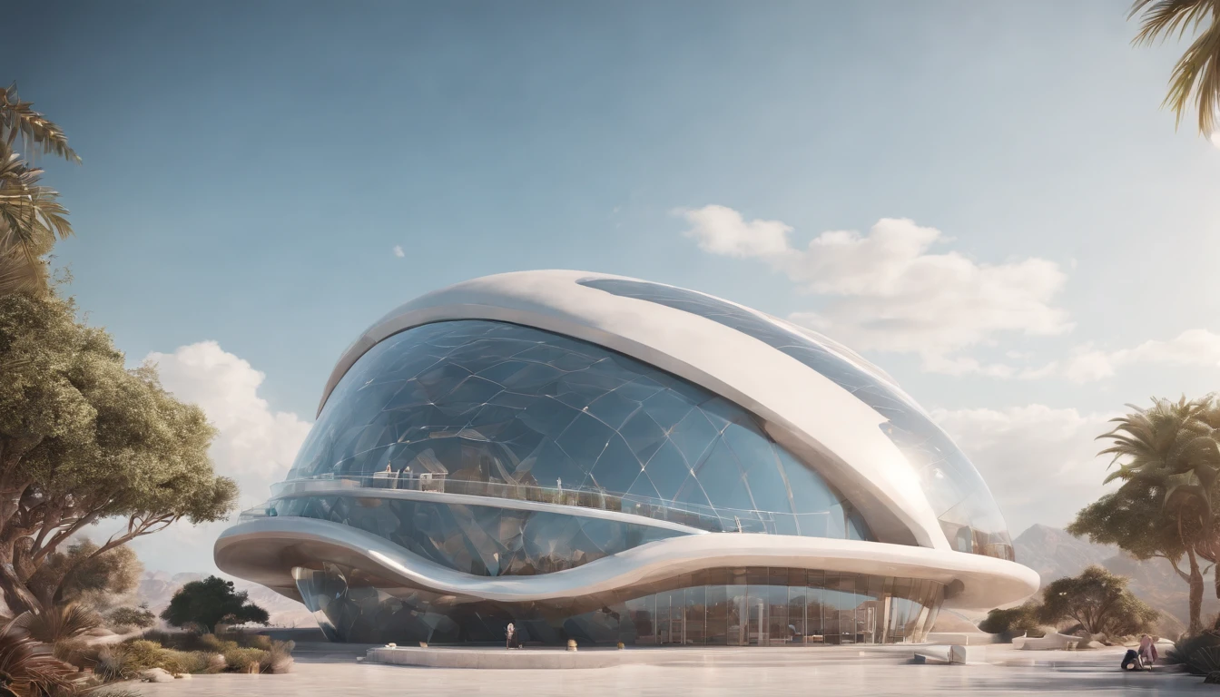 Rendering of futuristic building with curved roof and sky background, Surreal sci-fi architecture, The concept of futuristic architecture, 3 d render beeple, beeple rendering, Detailed futuristic architecture, Futuristic casino, Futuristic outpost building, Futuristic architectural art, Stationation and beeple high, Futuristic spaceport, futuristic palace, Futuristic building