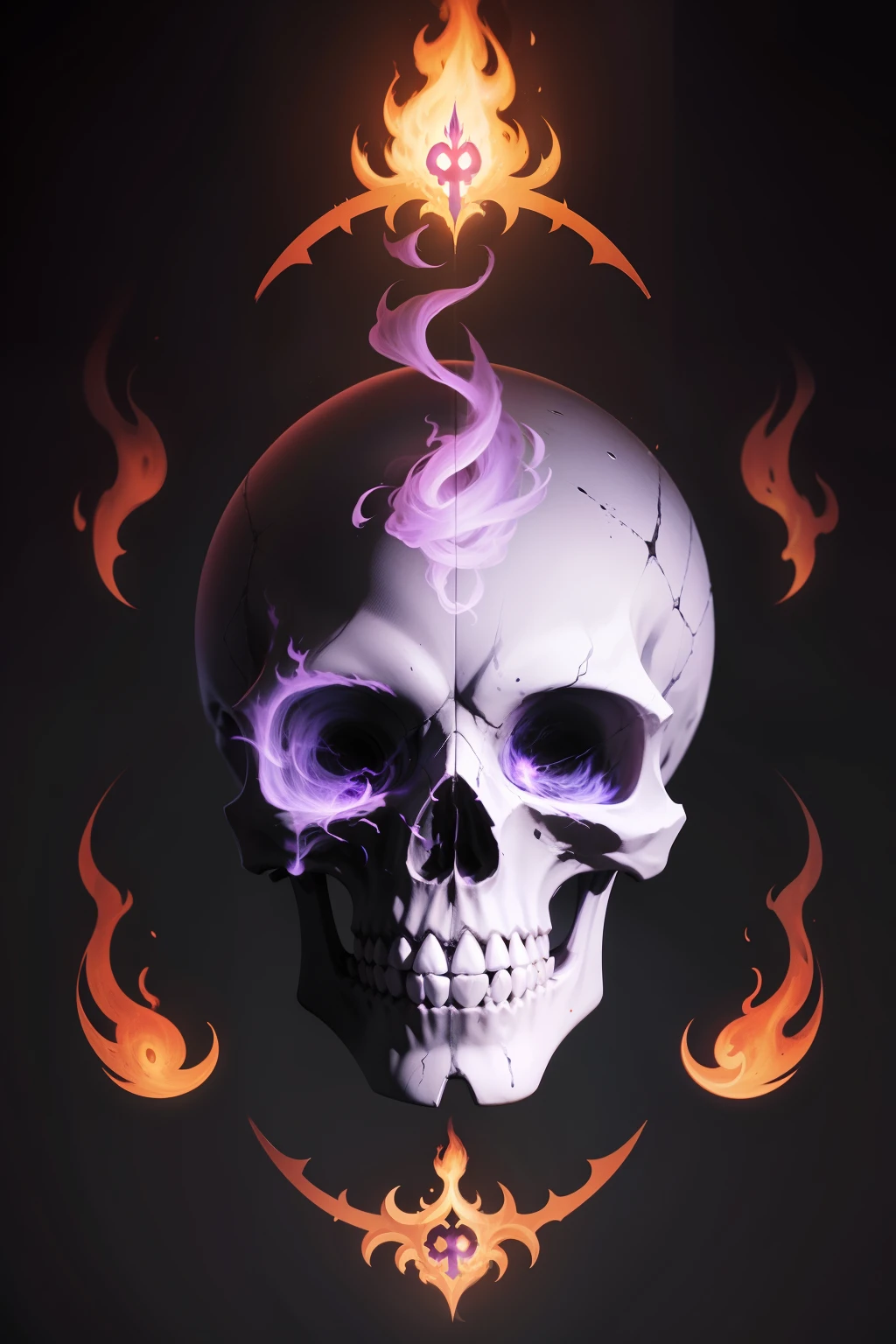 There is a purple flame skull in the middle of the screen