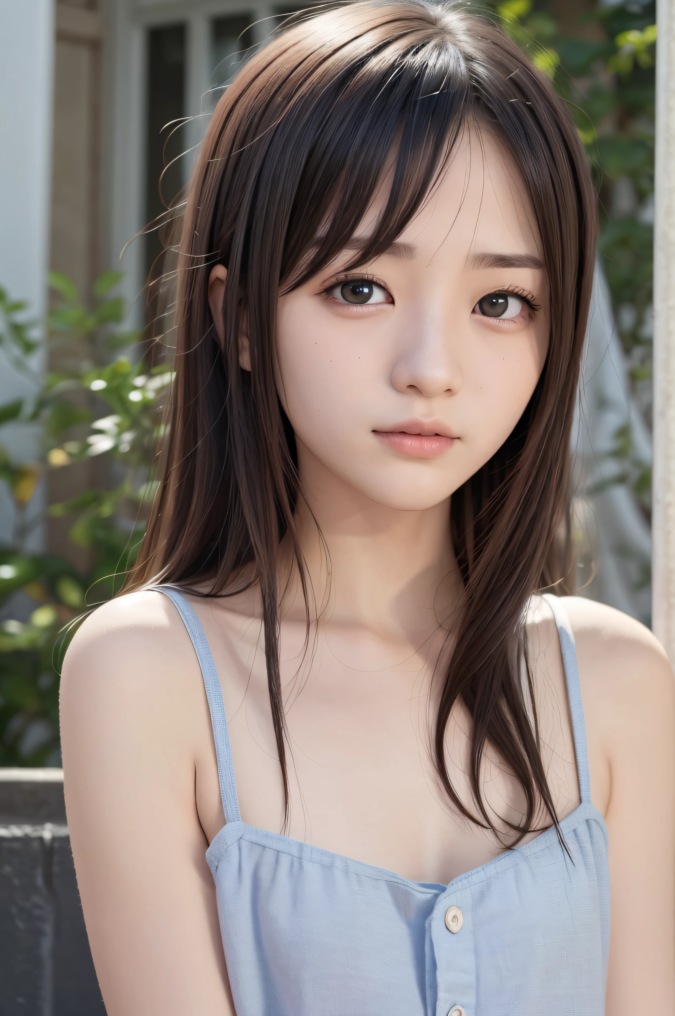 14years、a beauty girl、brown haired、beautidful eyes、real looking skin、small tits、(8K、​masterpiece)、(reallistic、Photorealsitic)、top-quality、ighly detailed、The ultra-detailliert、Beautie、cute little、japanes、Idol、ssmile、Close-up portrait、Healthy face