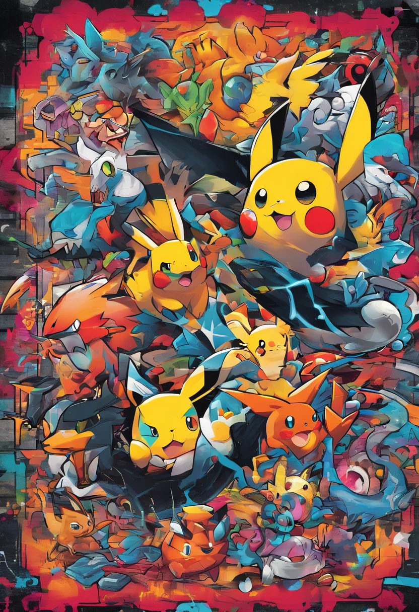 Prompt: Graffiti, Pokémon Blackie, The whole picture, hight resolution、highly contrast